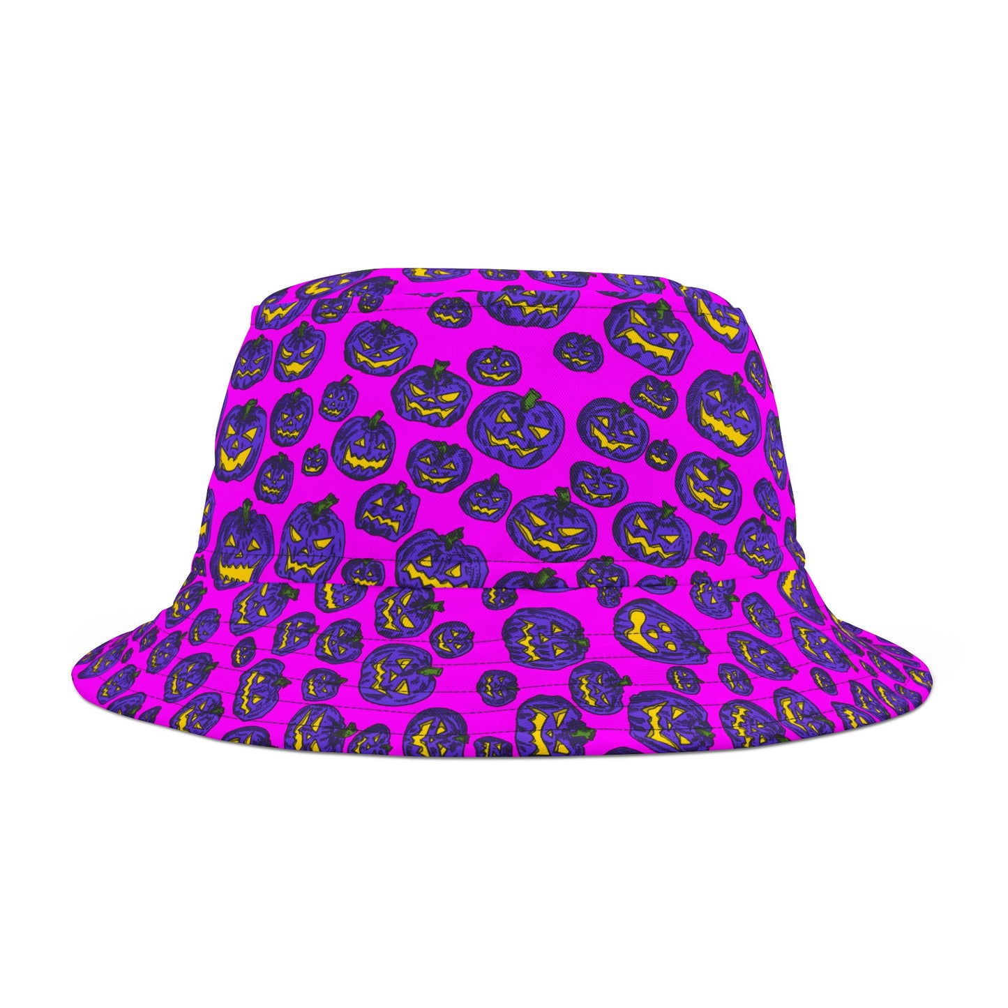Vibrant Pumpkin Print Bucket Hat, Halloween Hat, Trendy AOP Hat, Fun Outdoor Accessory, Fall Fashion