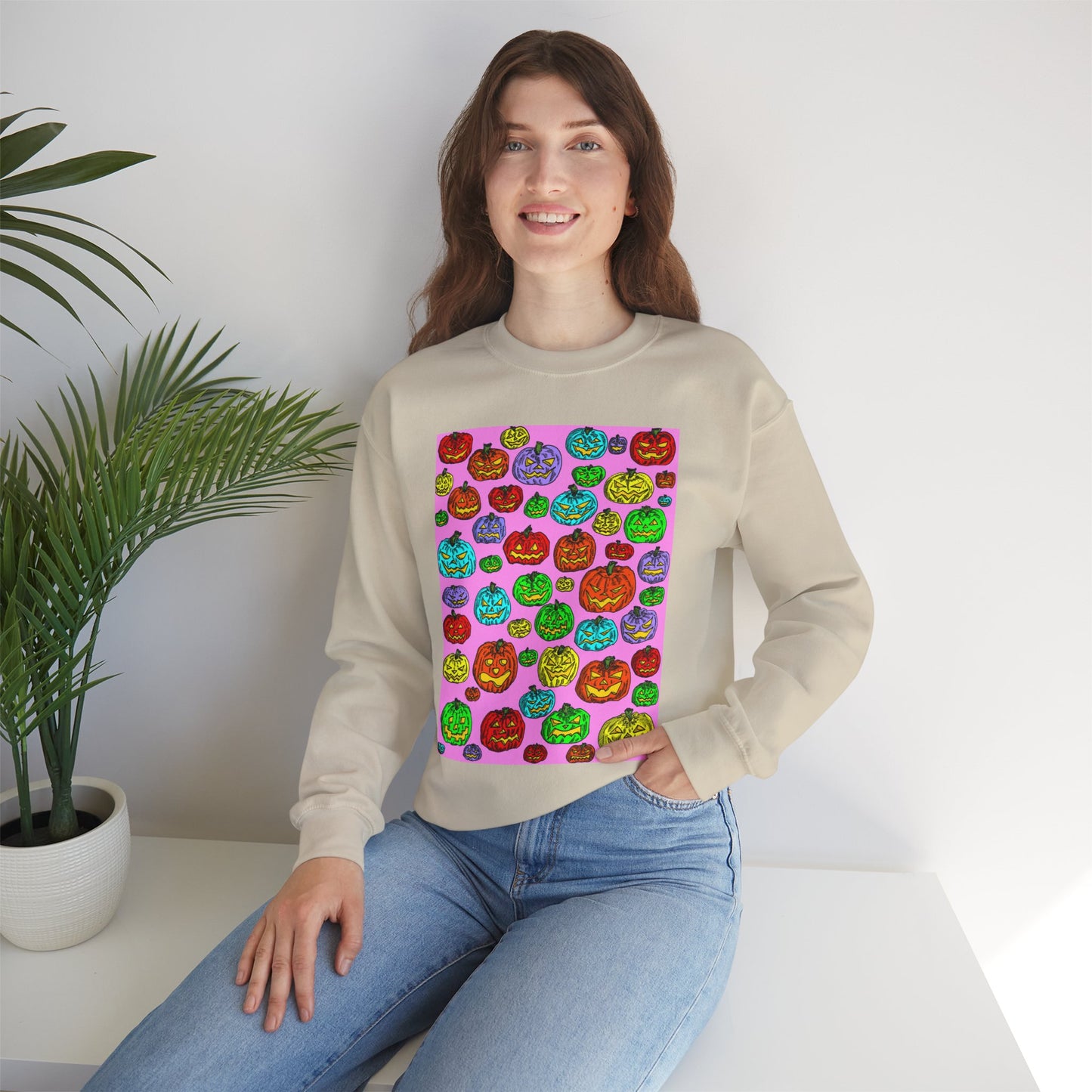 Colorful Pumpkin Crewneck Sweatshirt for Fall Celebrations