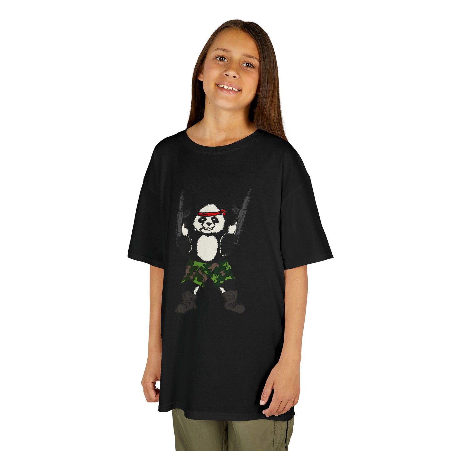 Kids Tee Panda Guns Military Comic Book Style Shirt