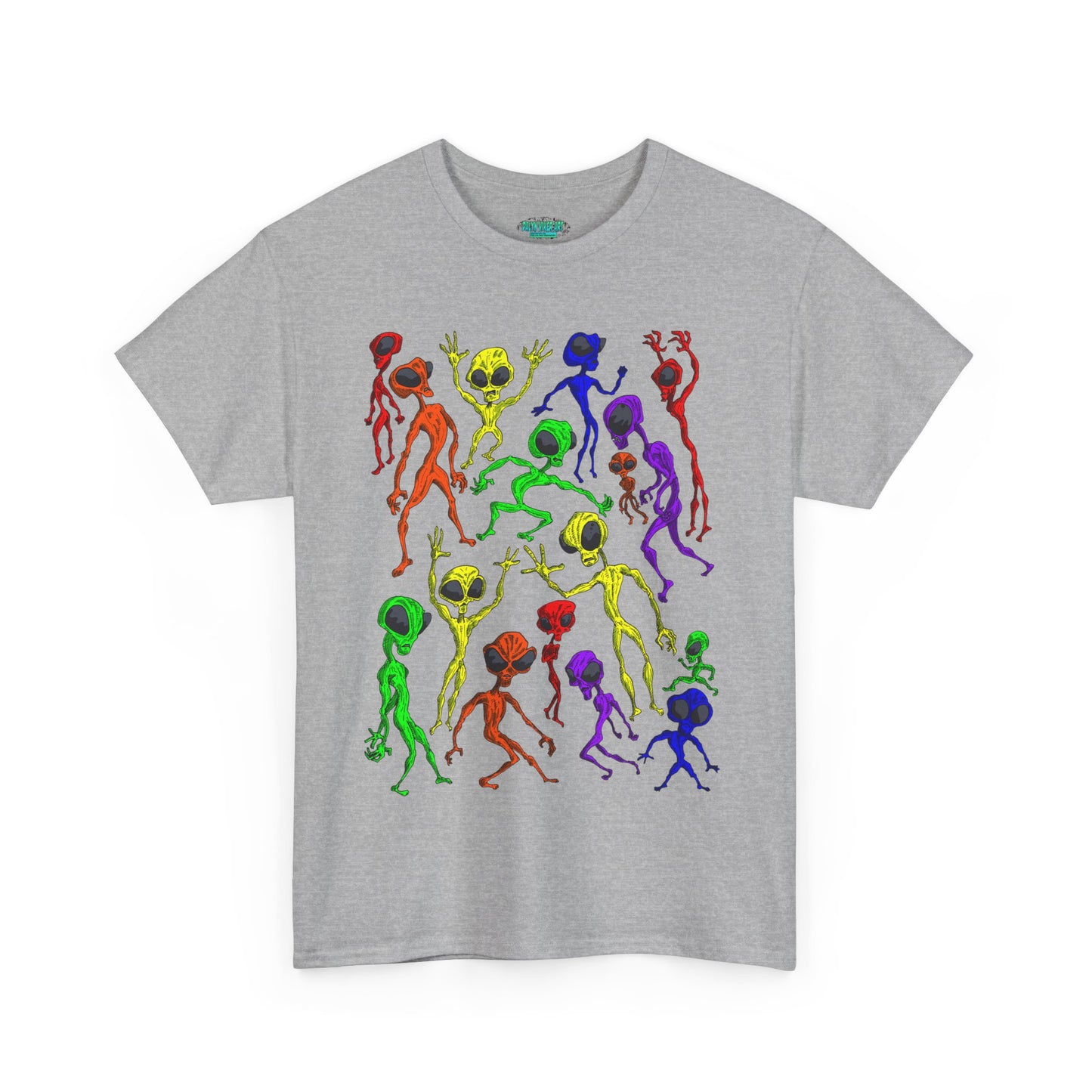 Rainbow Alien Dance Party Unisex Tee - Cosmic Sci-Fi Shirt