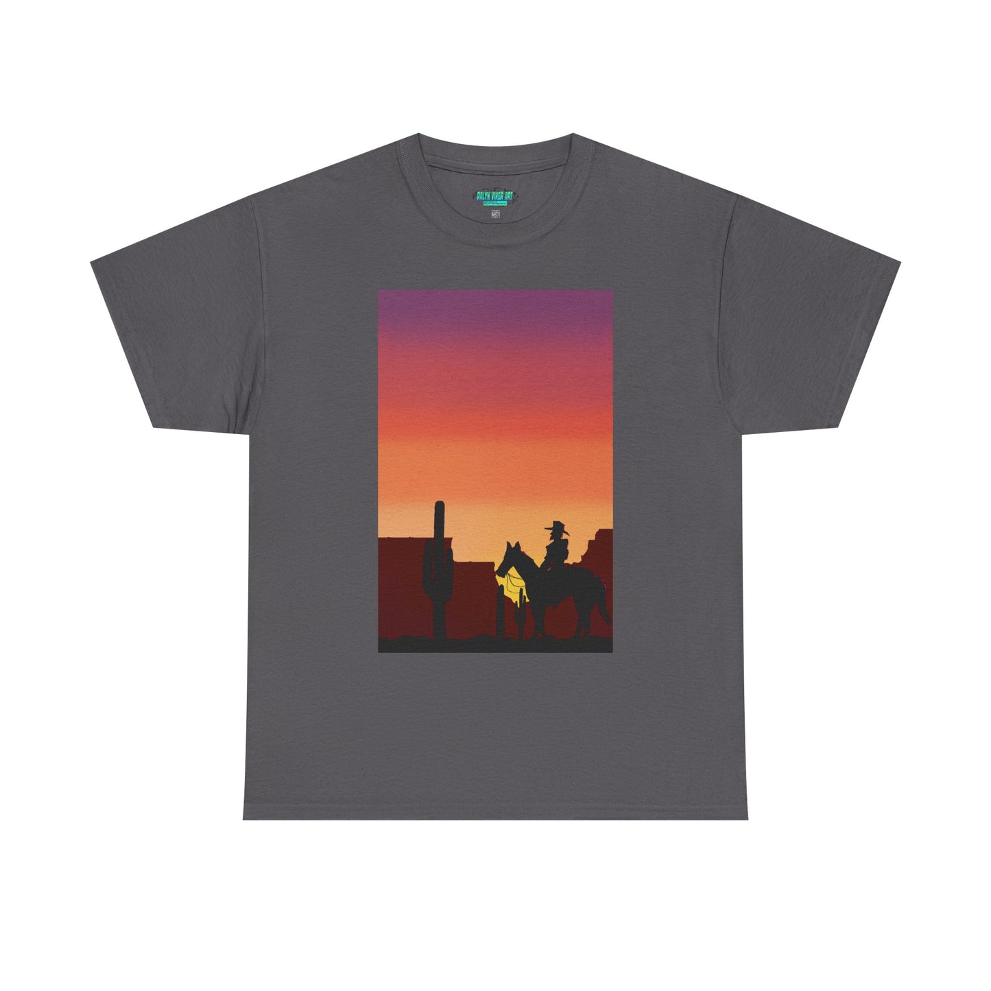 Sunset Cowboy Unisex Heavy Cotton Tee - Western Graphic Tee for Nature Lovers