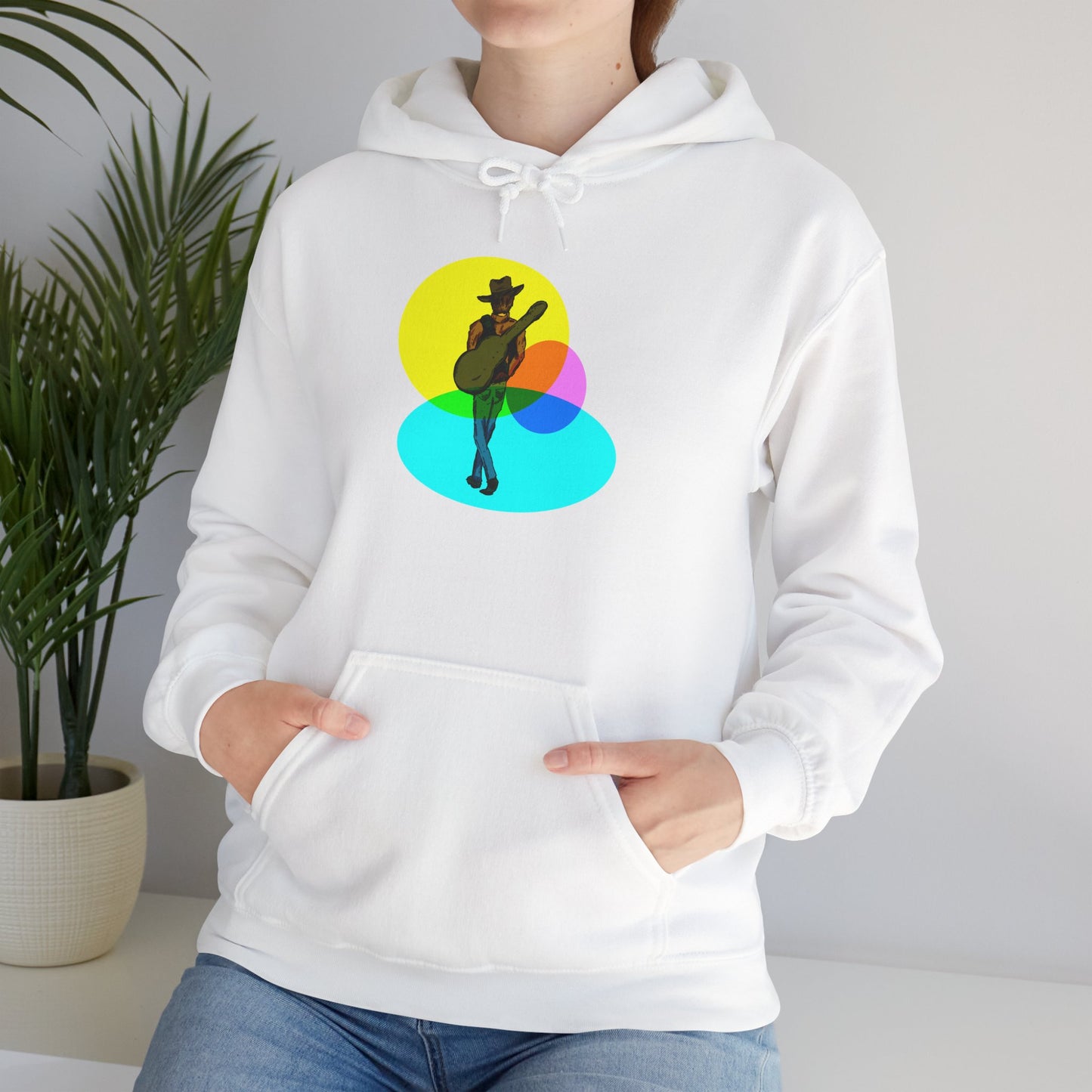 Cowboy with Guitar Hoodie — Colorful Retro Music Graphic Sweatshirt