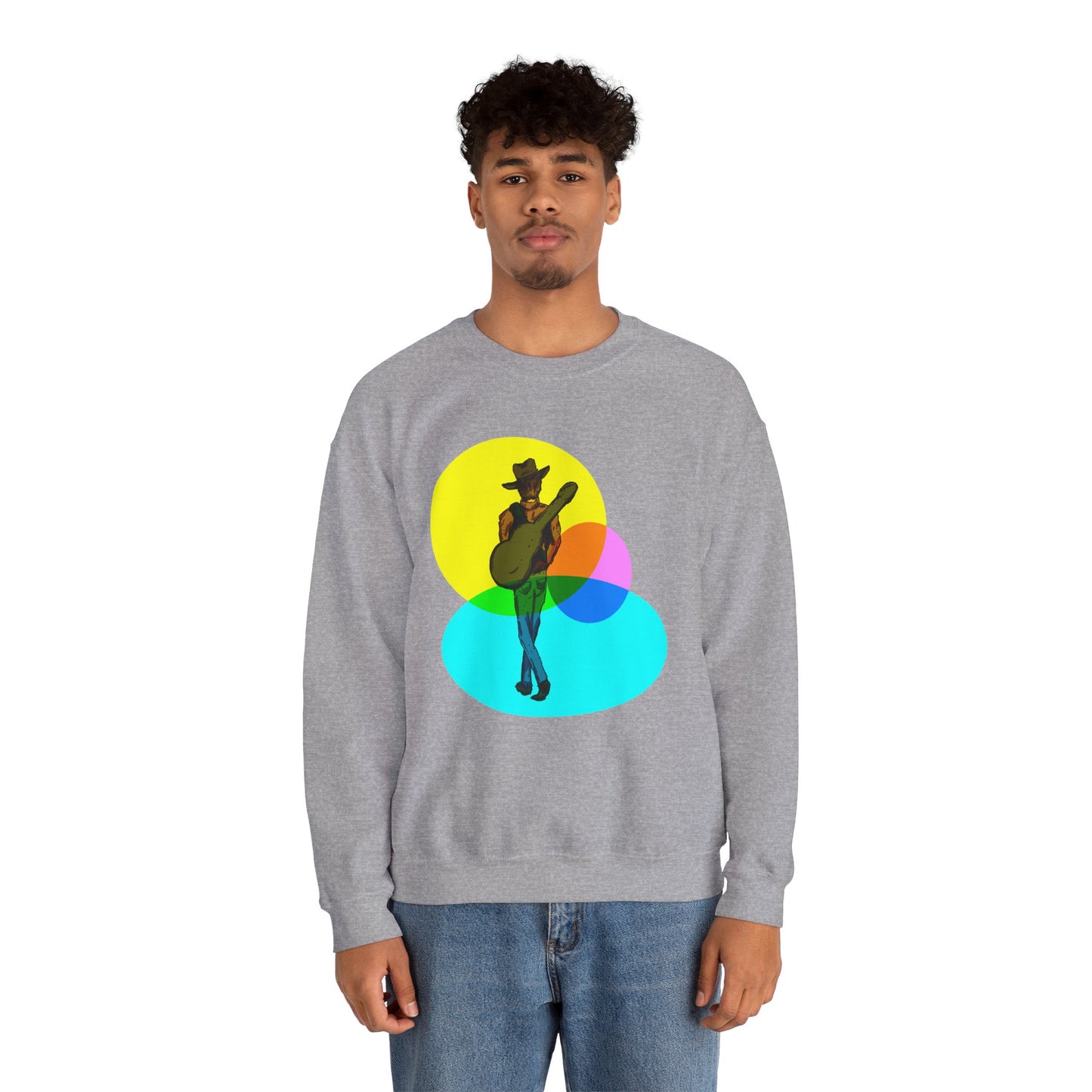 Cowboy Guitarist Graphic Sweatshirt — Retro Color Spot Music Pullover