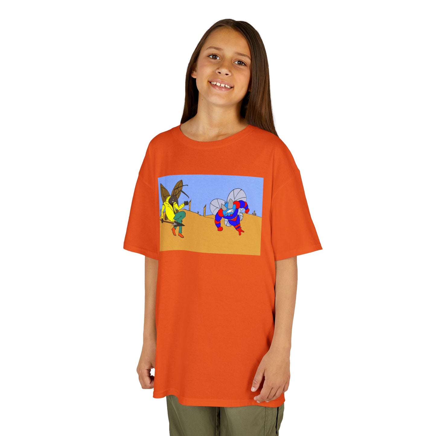 Astro-Fly and Wasp Warrior Kids Tee — Colorful Desert Beetle Cartoon Illustration