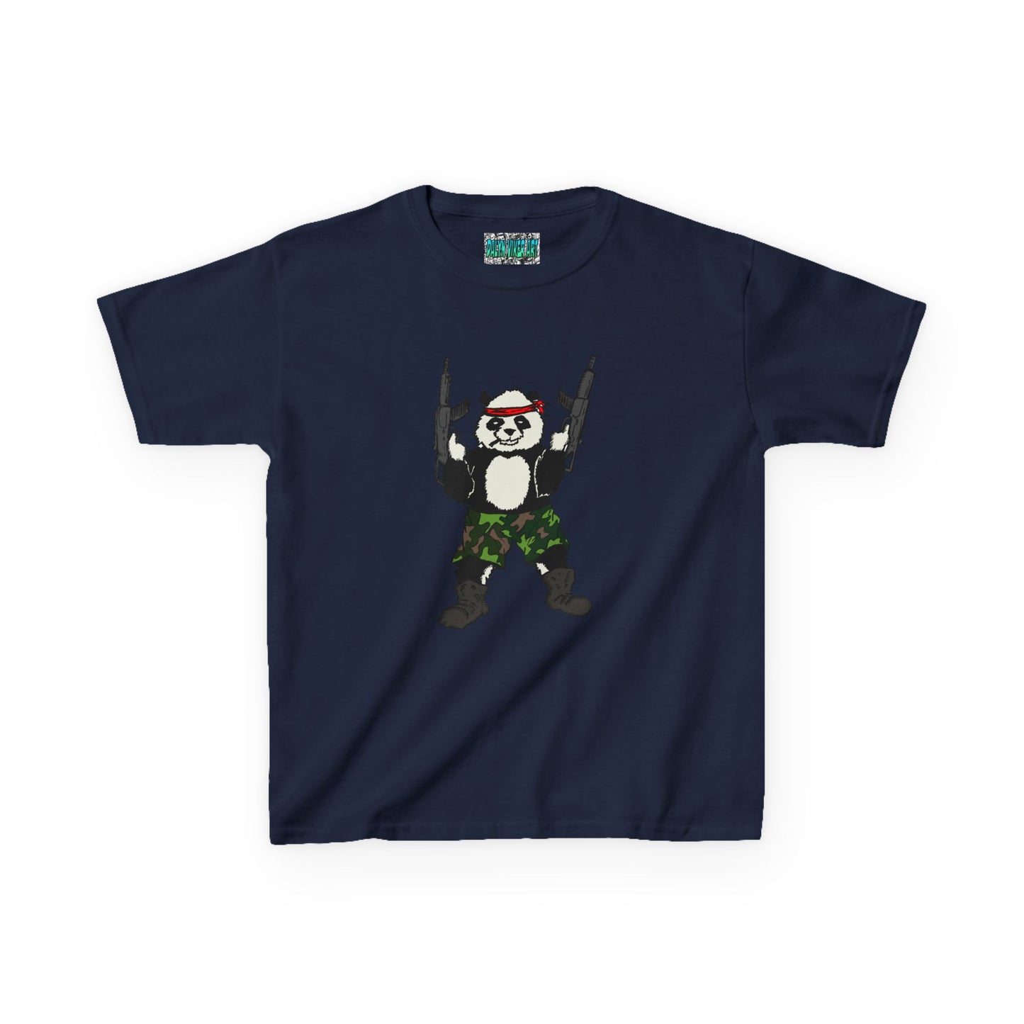 Kids Tee Panda Guns Military Comic Book Style Shirt