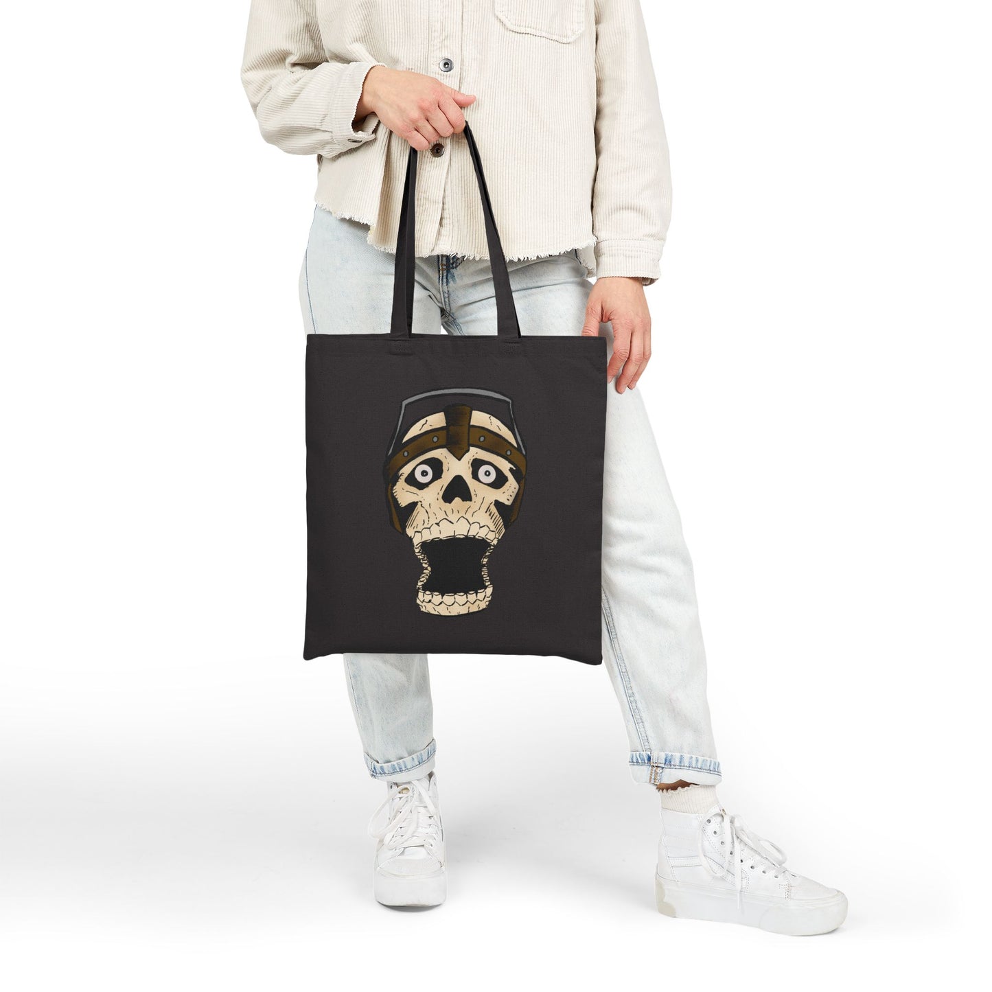 Screaming Skull Canvas Tote Bag — Retro Electrified Skull Design