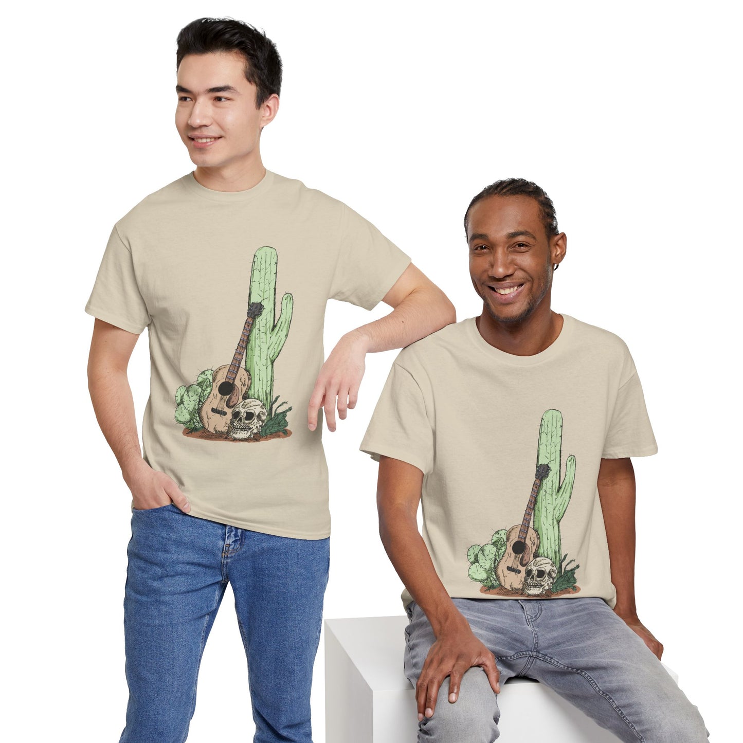 Desert Vibe Graphic Tee - Unisex Heavy Cotton Shirt, Boho Cactus Shirt, Guitar Lover's Gift, Summer Top, Music T-Shirt