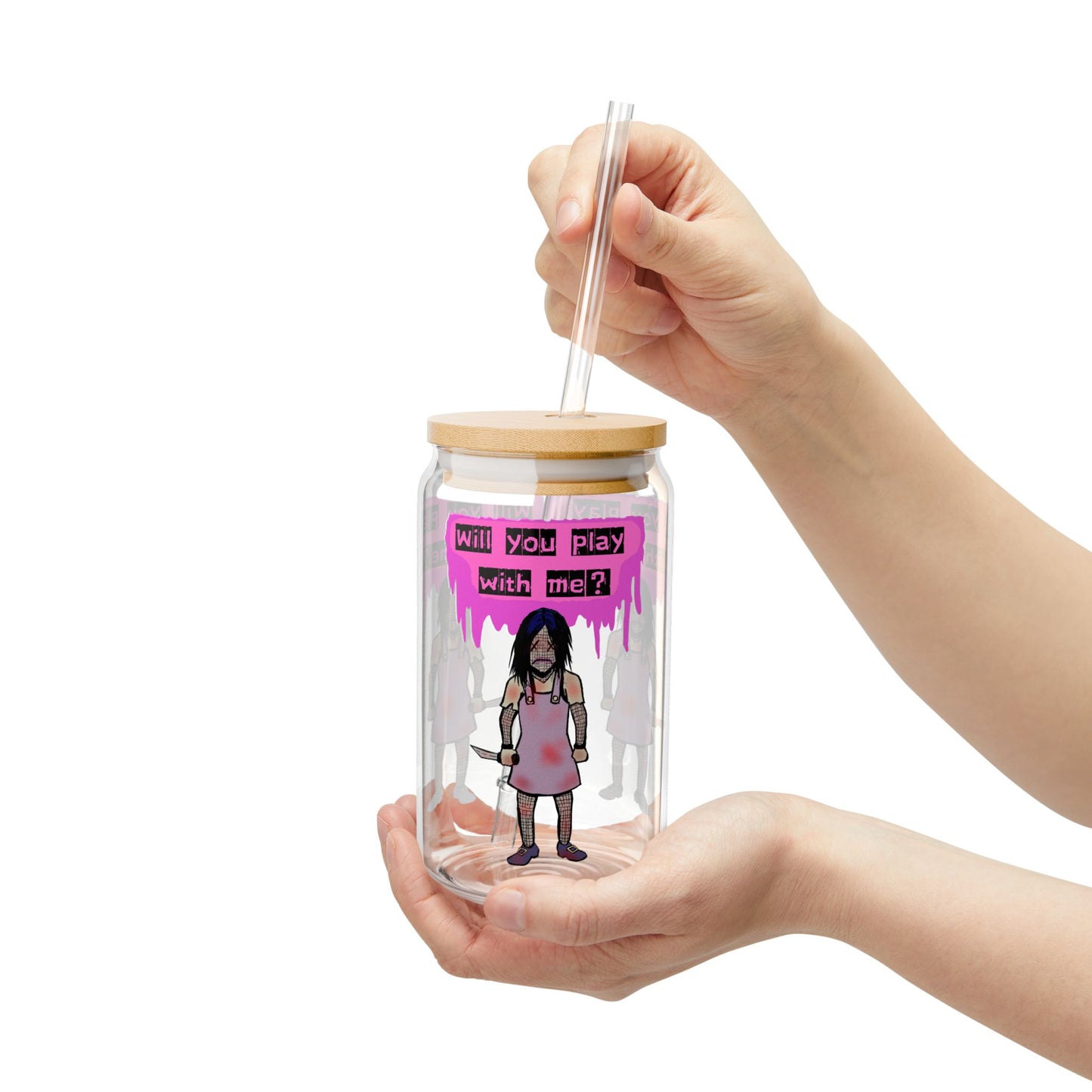 Evil Doll Sipper Glass, Will You Play With Me? Water Bottle, Cute Drinkware, Fun Gift, Kids Party Essentials, Unique Decor