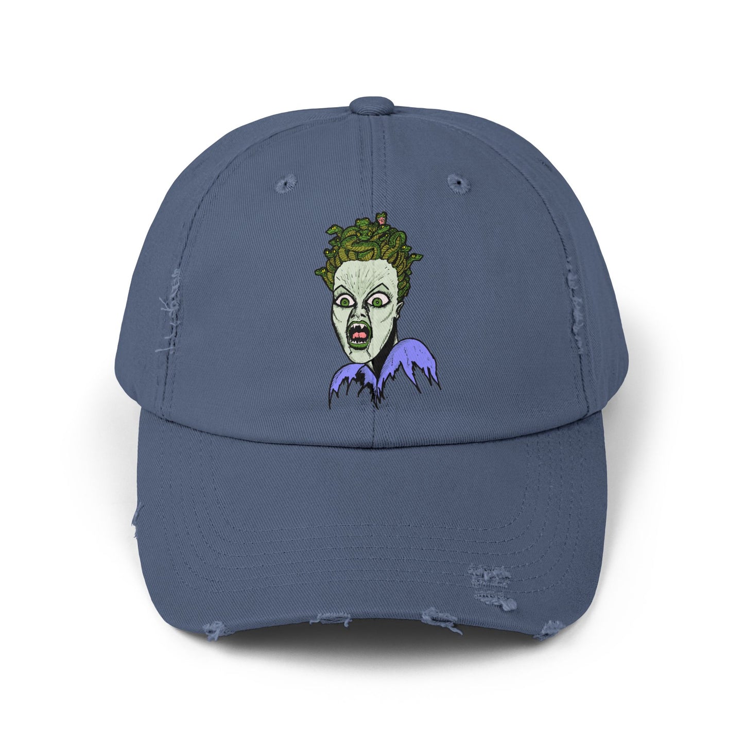 Medusa Unisex Distressed Cap with Eerie Design, Casual Hat, Halloween Accessory, Statement Cap, Gift for Horror Fans, Trendy Distressed Hat