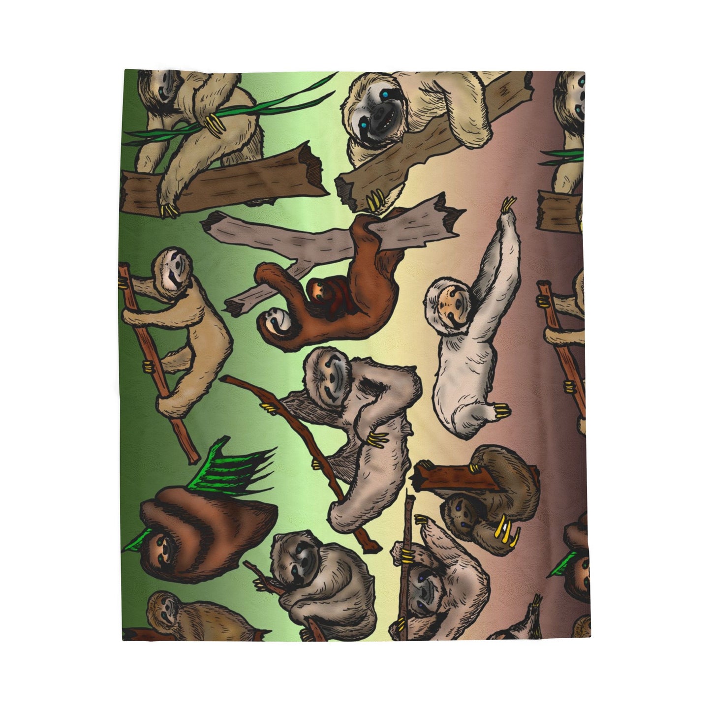 Sloth Pattern Velveteen Plush Blanket – Cute Relaxing Animal Throw