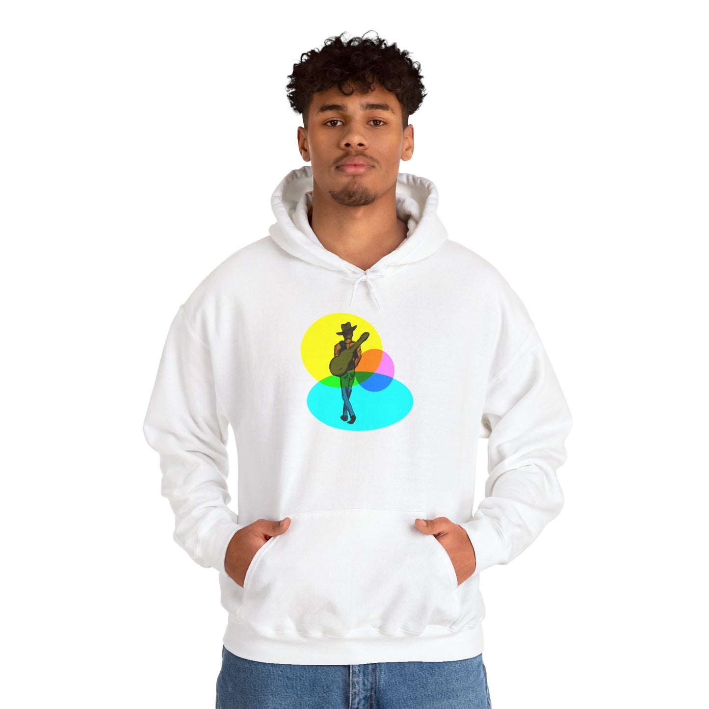 Cowboy with Guitar Hoodie — Colorful Retro Music Graphic Sweatshirt