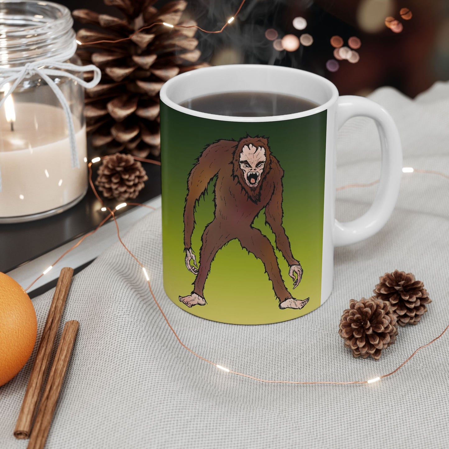 Bigfoot Encounter - Gradient Ceramic Mug – Cute Lizard Coffee Cup (11oz, 15oz)