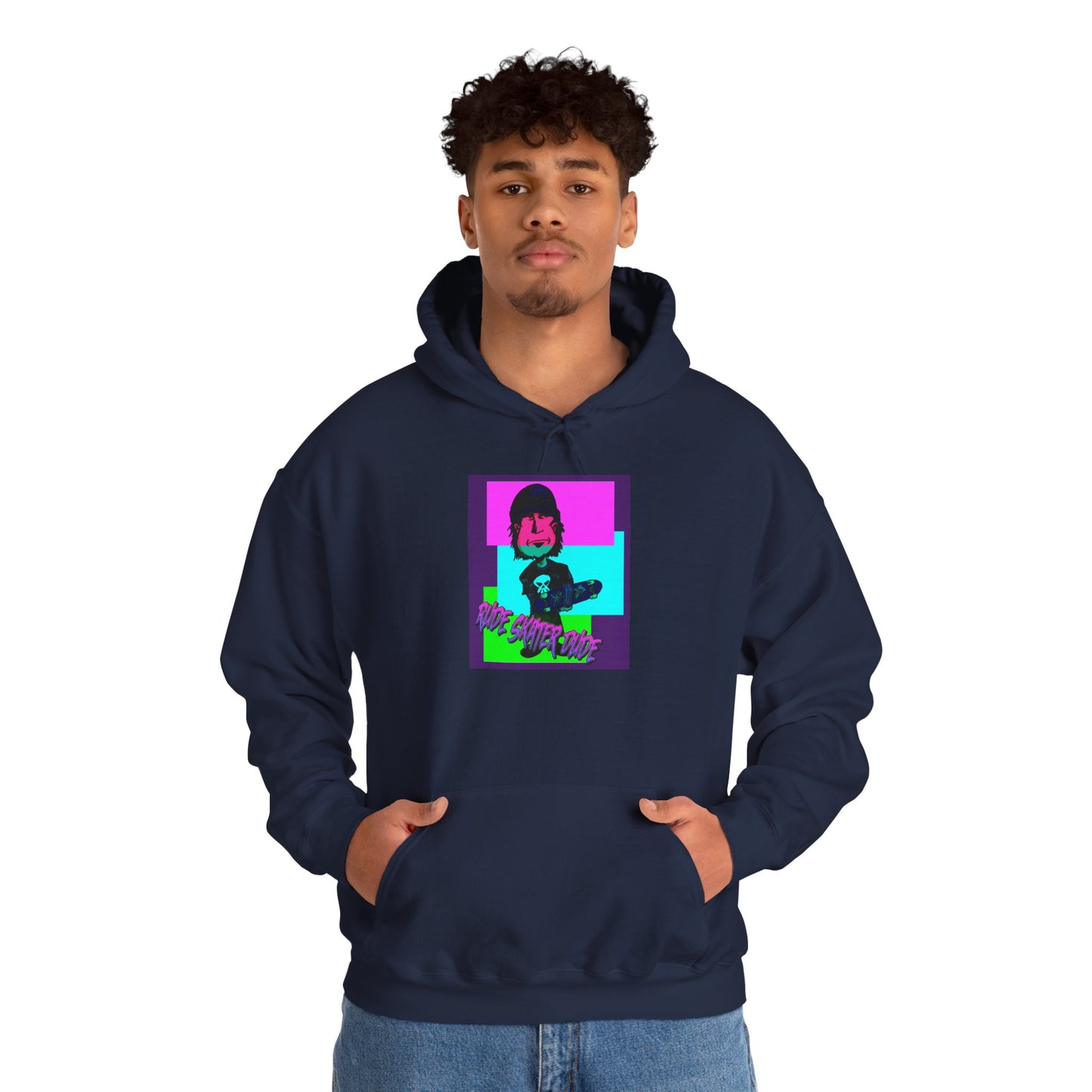 Retro Neon Rude Skater Dude Hoodie — Streetwear