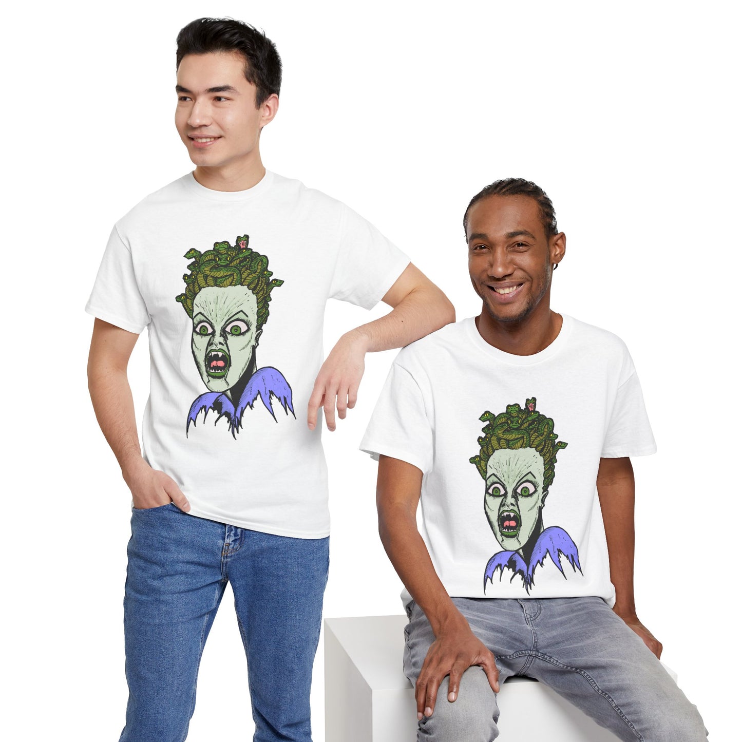 Spooky Medusa Unisex Heavy Cotton Tee - Perfect for Halloween, Horror Fans, Casual Wear, Party Outfits, Graphic Tees