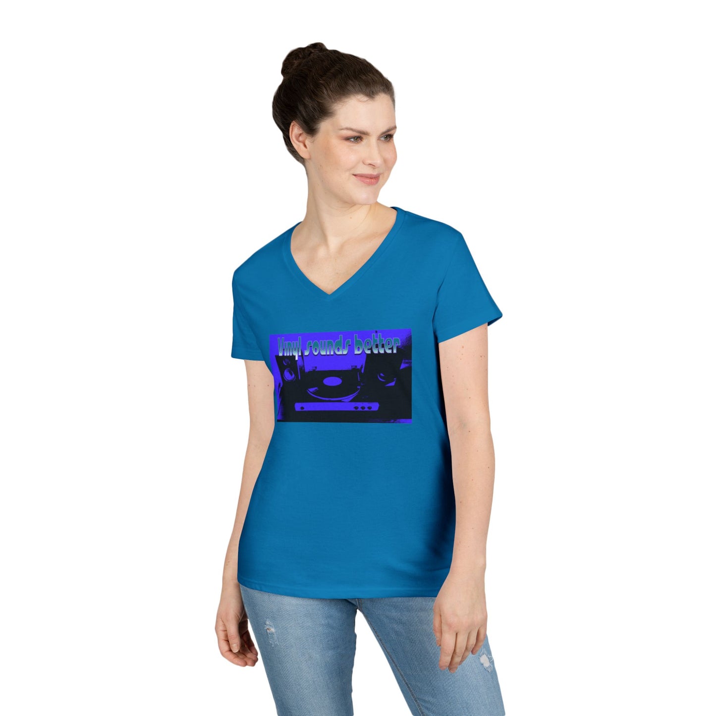 Vinyl Vibes Ladies' V-Neck T-Shirt - Music Lovers Tee