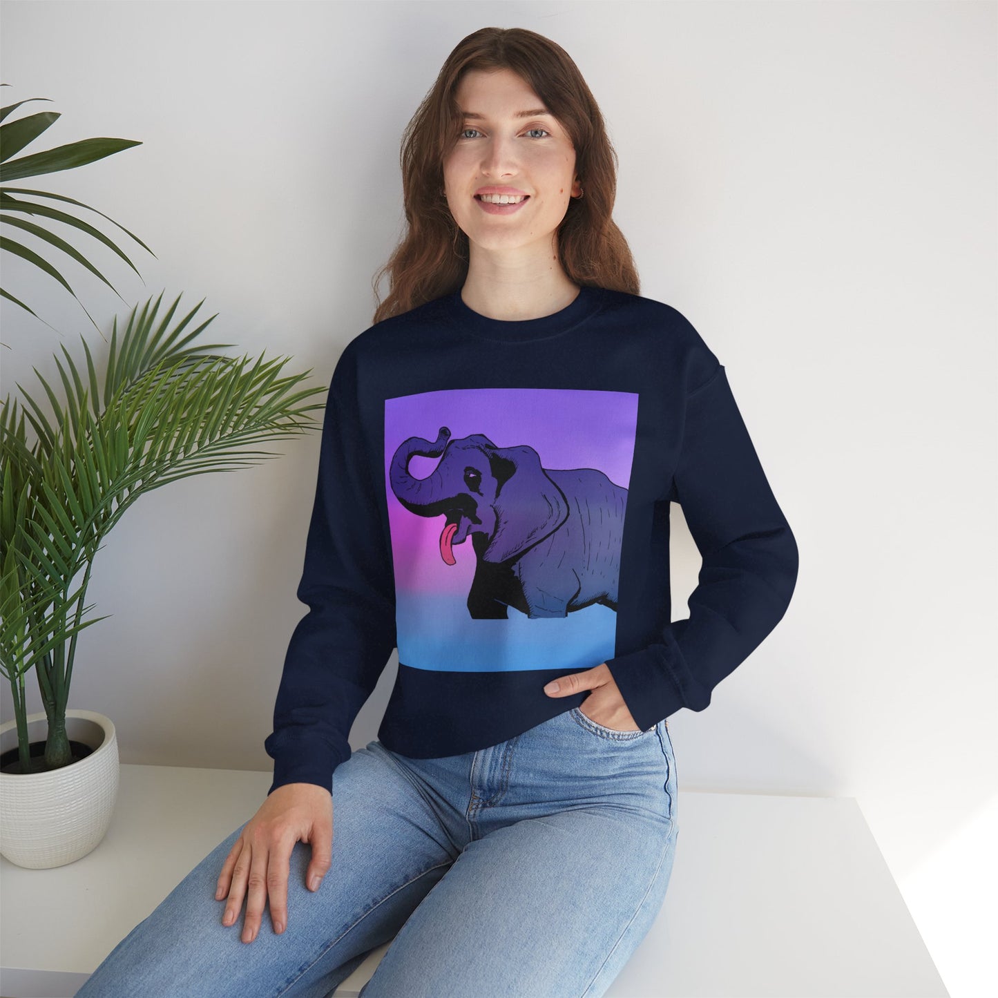 Elephant Art Unisex Crewneck Sweatshirt – Vibrant and Cozy Statement Piece