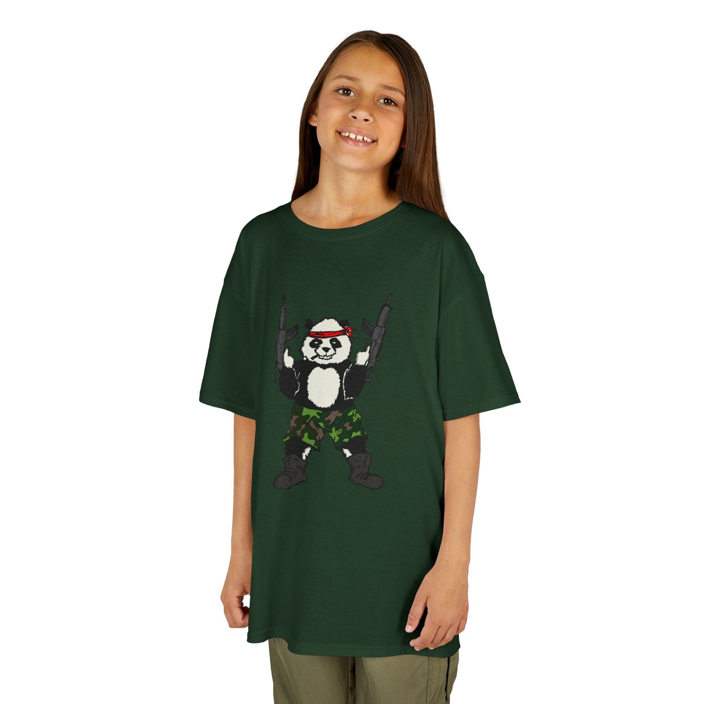 Kids Tee Panda Guns Military Comic Book Style Shirt