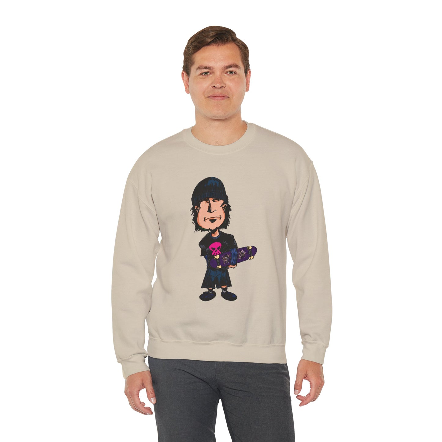 Rude Skater Dude - Skate Punk - Cartoon Skater Crewneck Sweatshirt – Cute Skateboarder Graphic Pullover