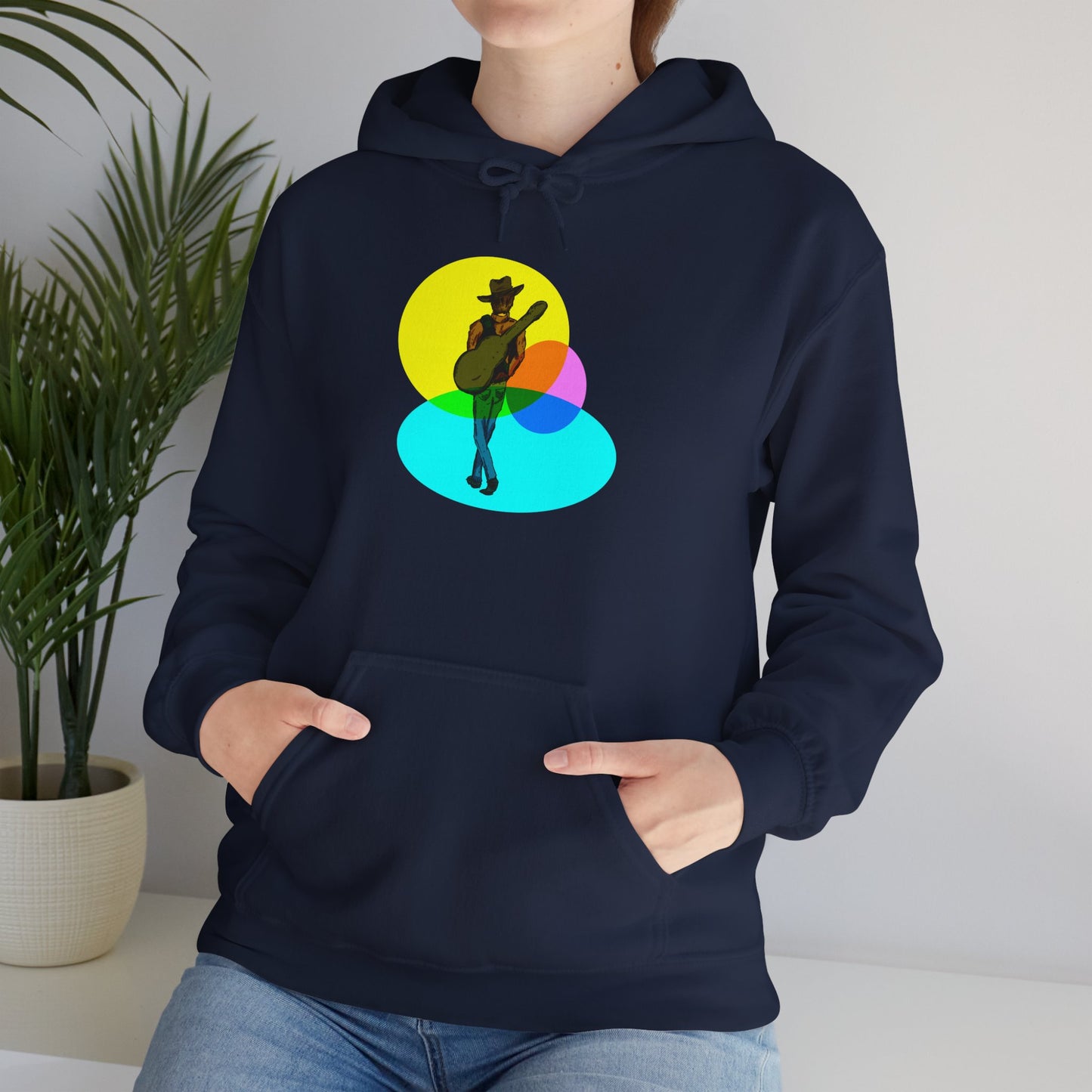 Cowboy with Guitar Hoodie — Colorful Retro Music Graphic Sweatshirt