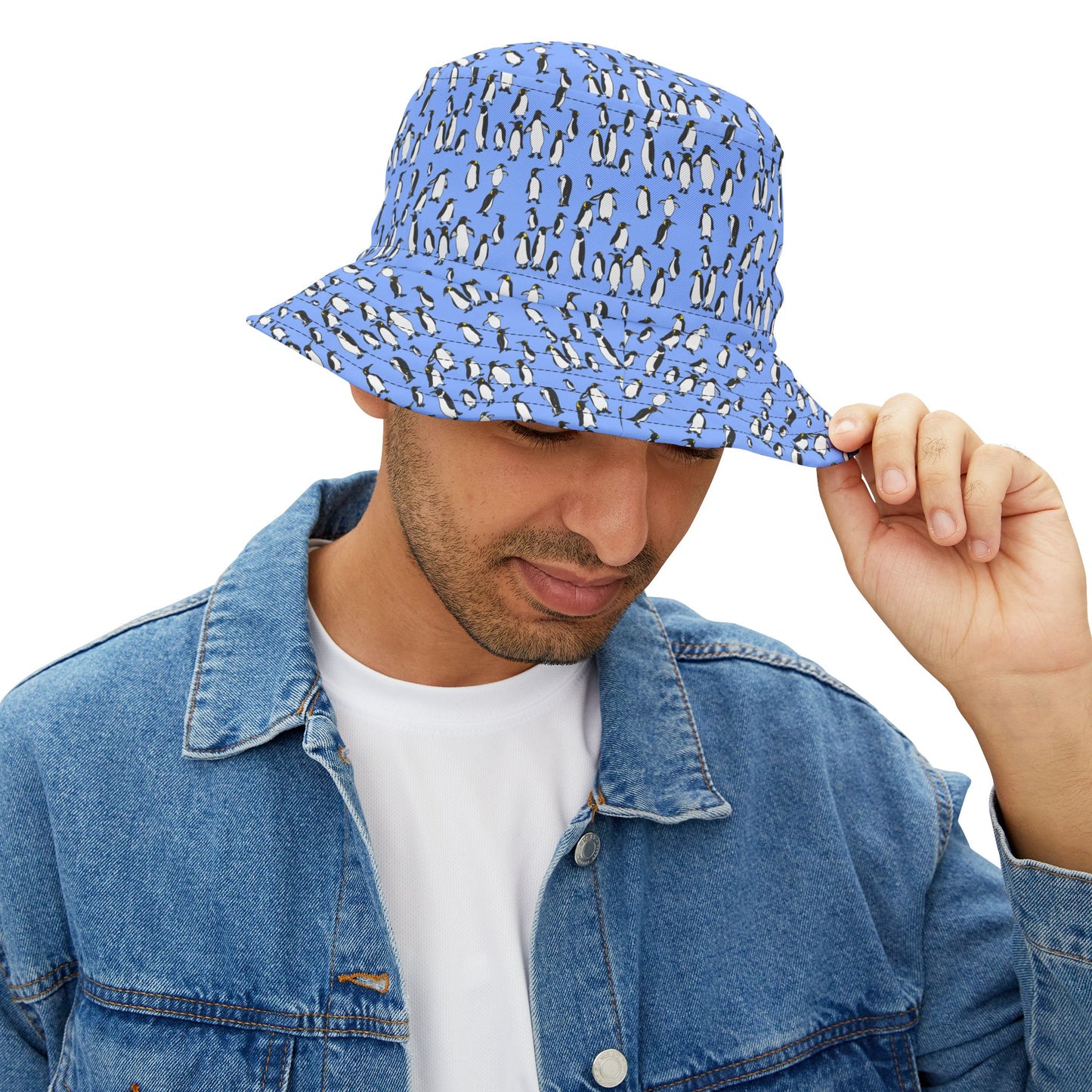 Penguin Print Bucket Hat, AOP Hat for Summer, Trendy Beach Hat, Fun Gift for Animal Lovers, Unique Gift for Adventurers