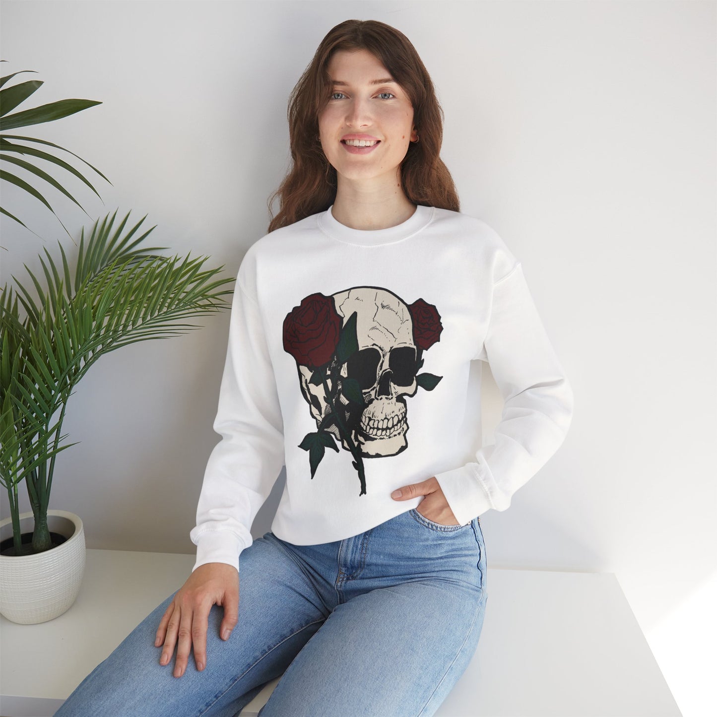 Skull & Rose Crewneck Sweatshirt - Unisex Heavy Blend™
