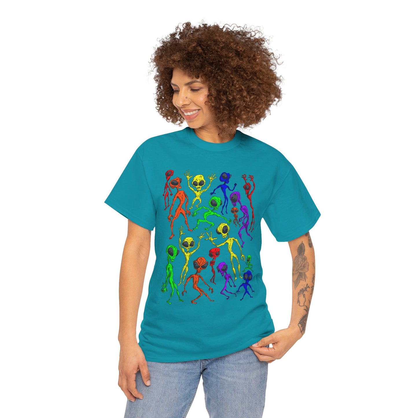 Rainbow Alien Dance Party Unisex Tee - Cosmic Sci-Fi Shirt