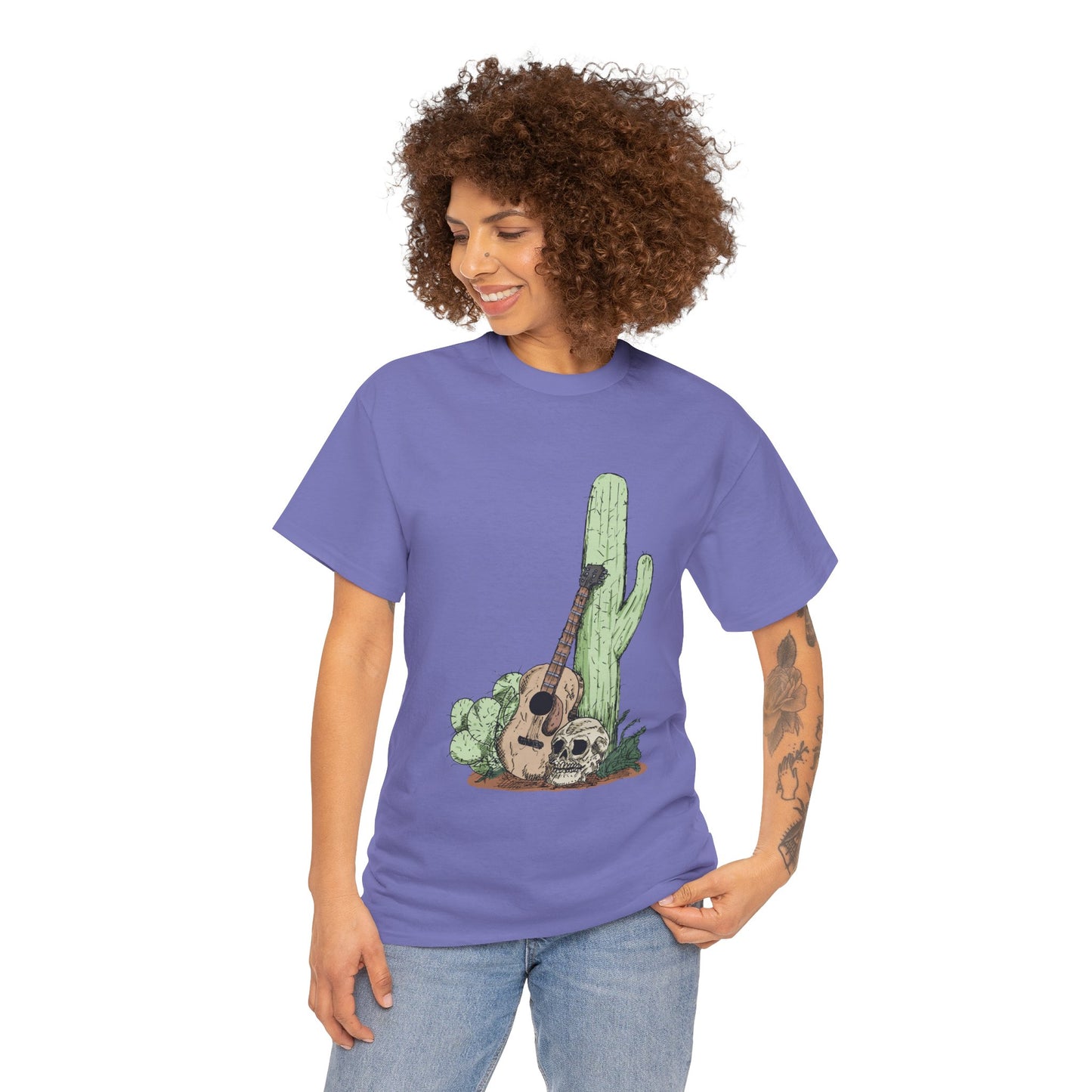 Desert Vibe Graphic Tee - Unisex Heavy Cotton Shirt, Boho Cactus Shirt, Guitar Lover's Gift, Summer Top, Music T-Shirt