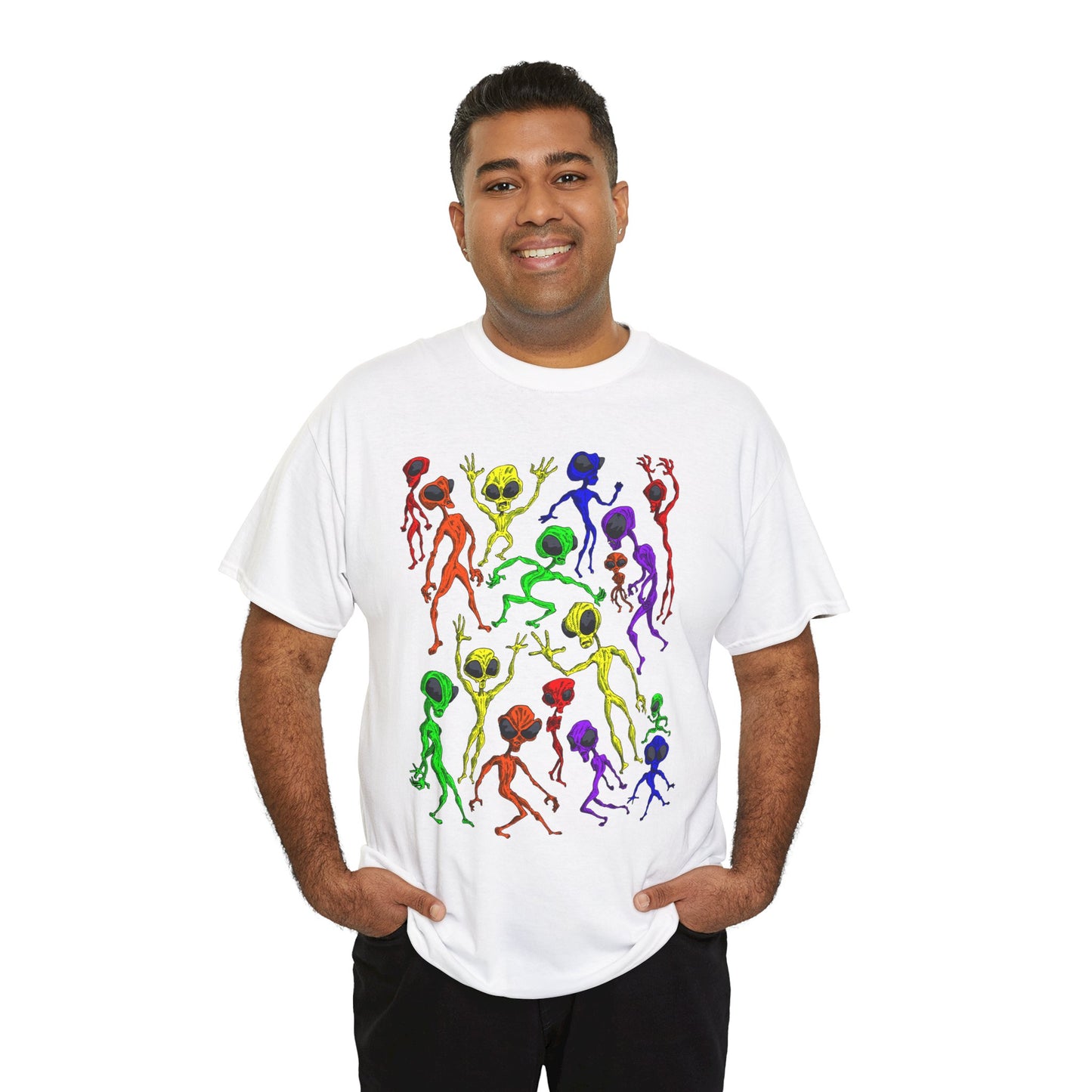 Rainbow Alien Dance Party Unisex Tee - Cosmic Sci-Fi Shirt