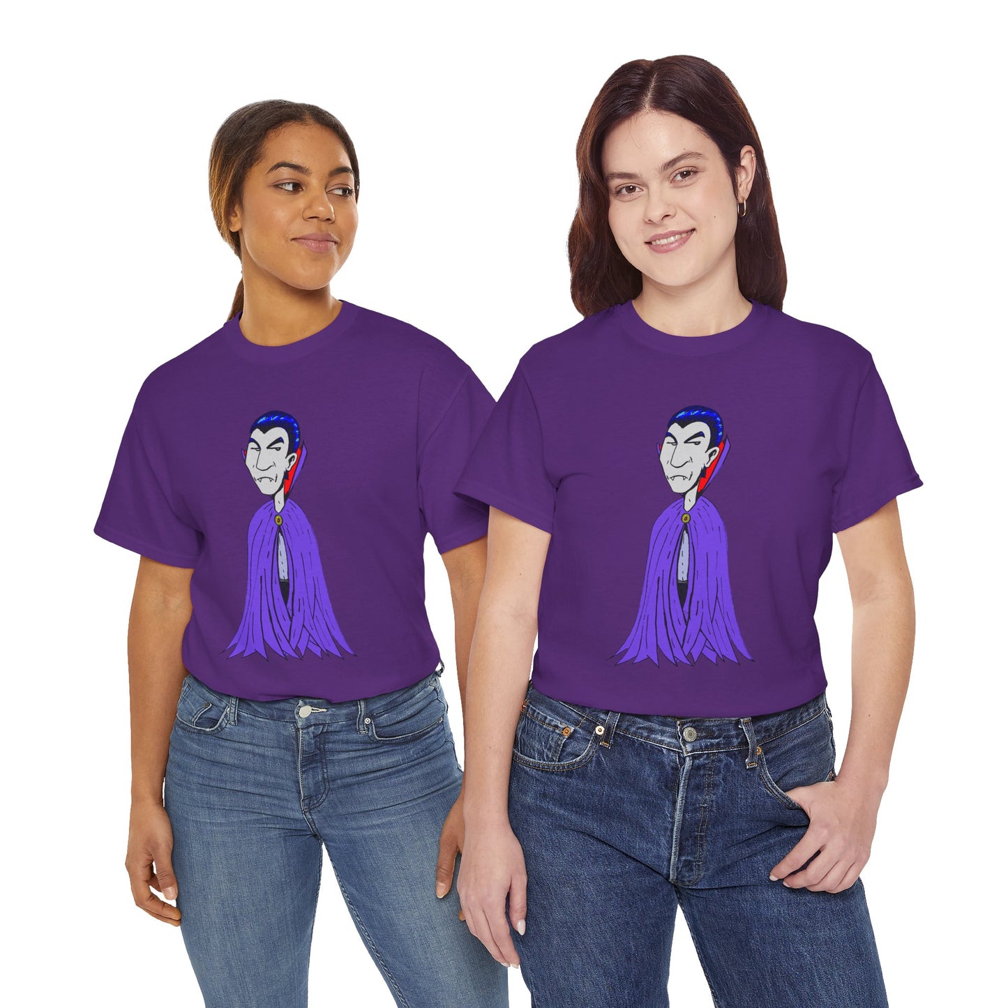 Vampire Cartoon Tee - Cute Purple Cloak Dracula Graphic T-Shirt