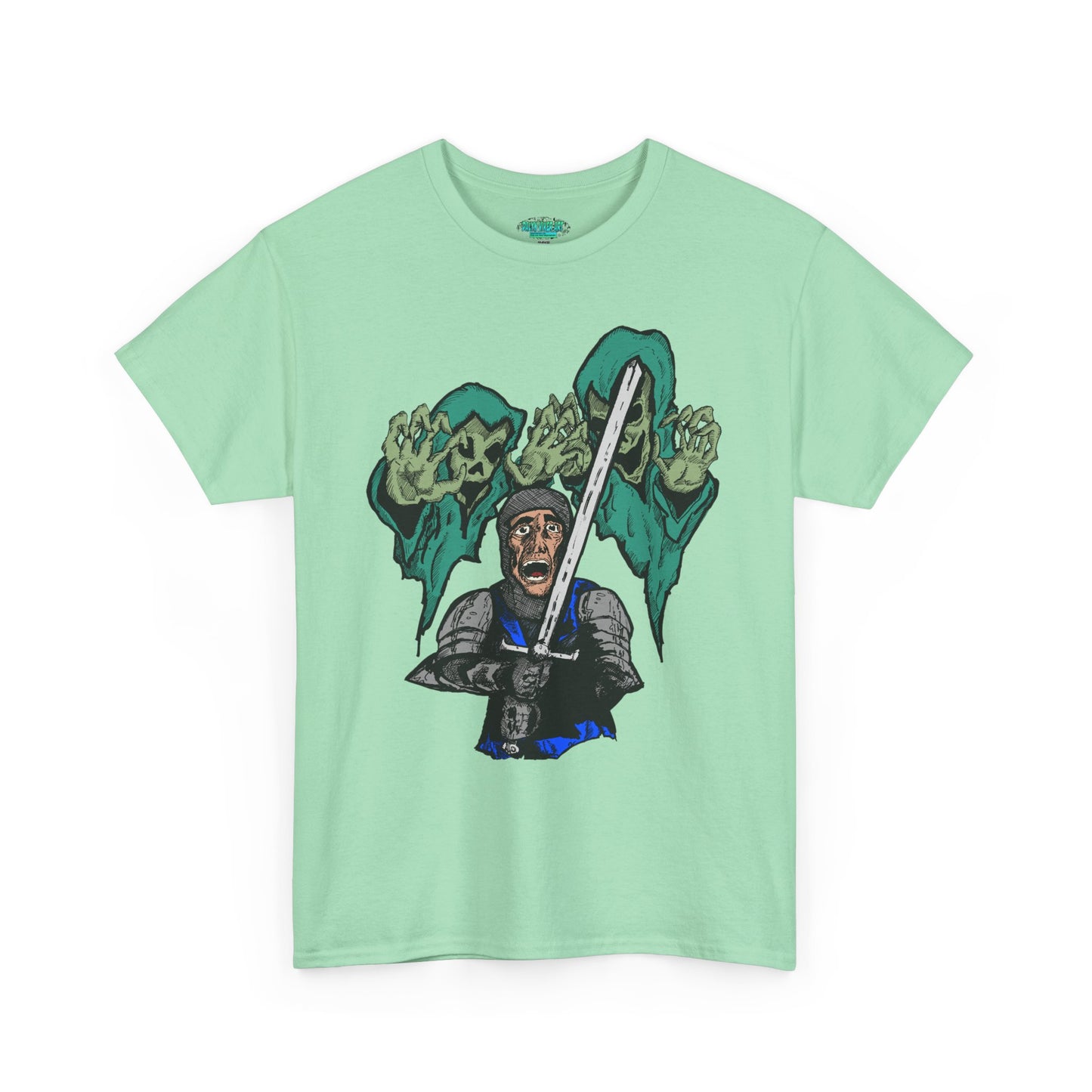 Unisex Heavy Cotton Tee - Knight with Sword Graphic - Casual Streetwear
