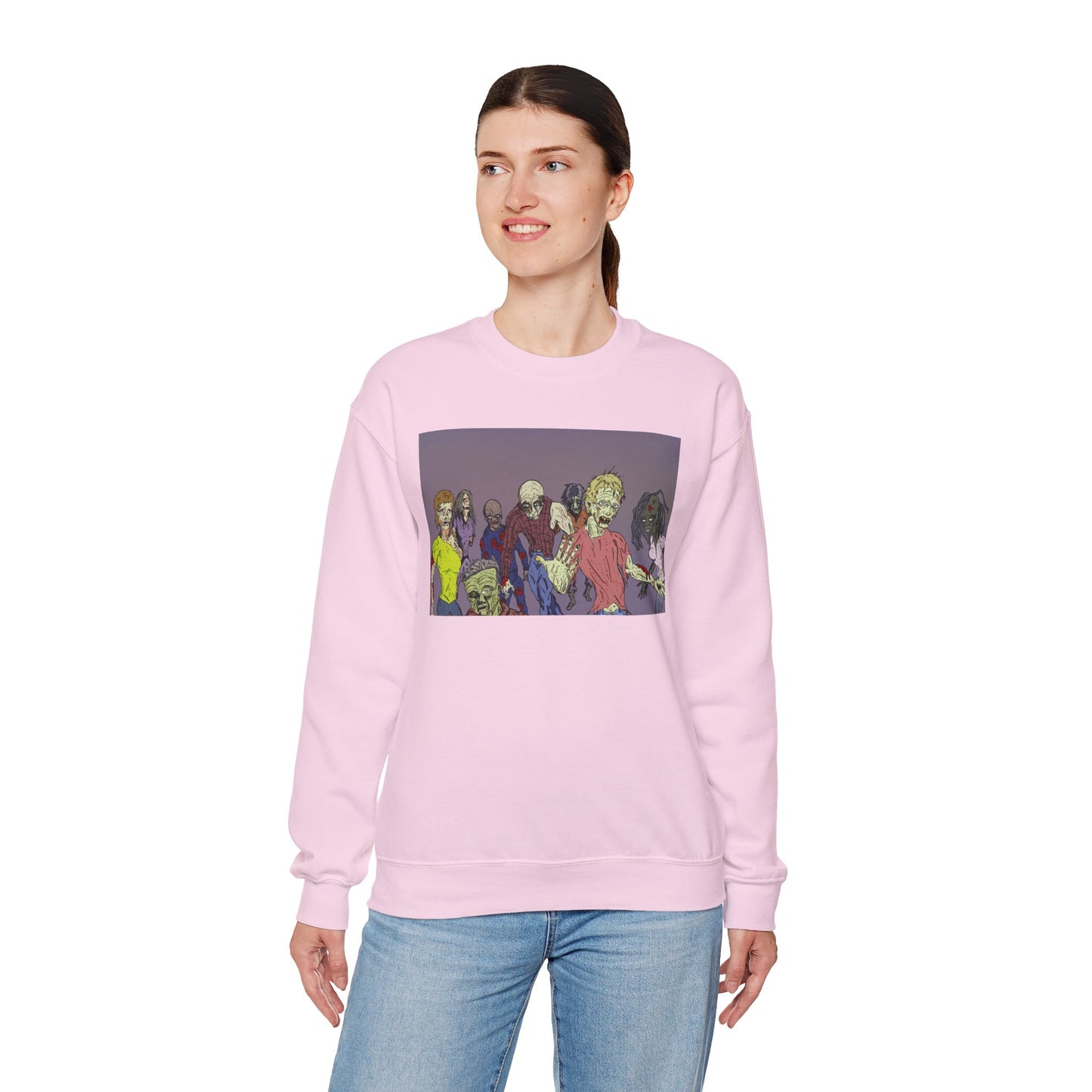 Zombie-Themed Unisex Crewneck Sweatshirt - Perfect for Halloween and Horror Lovers