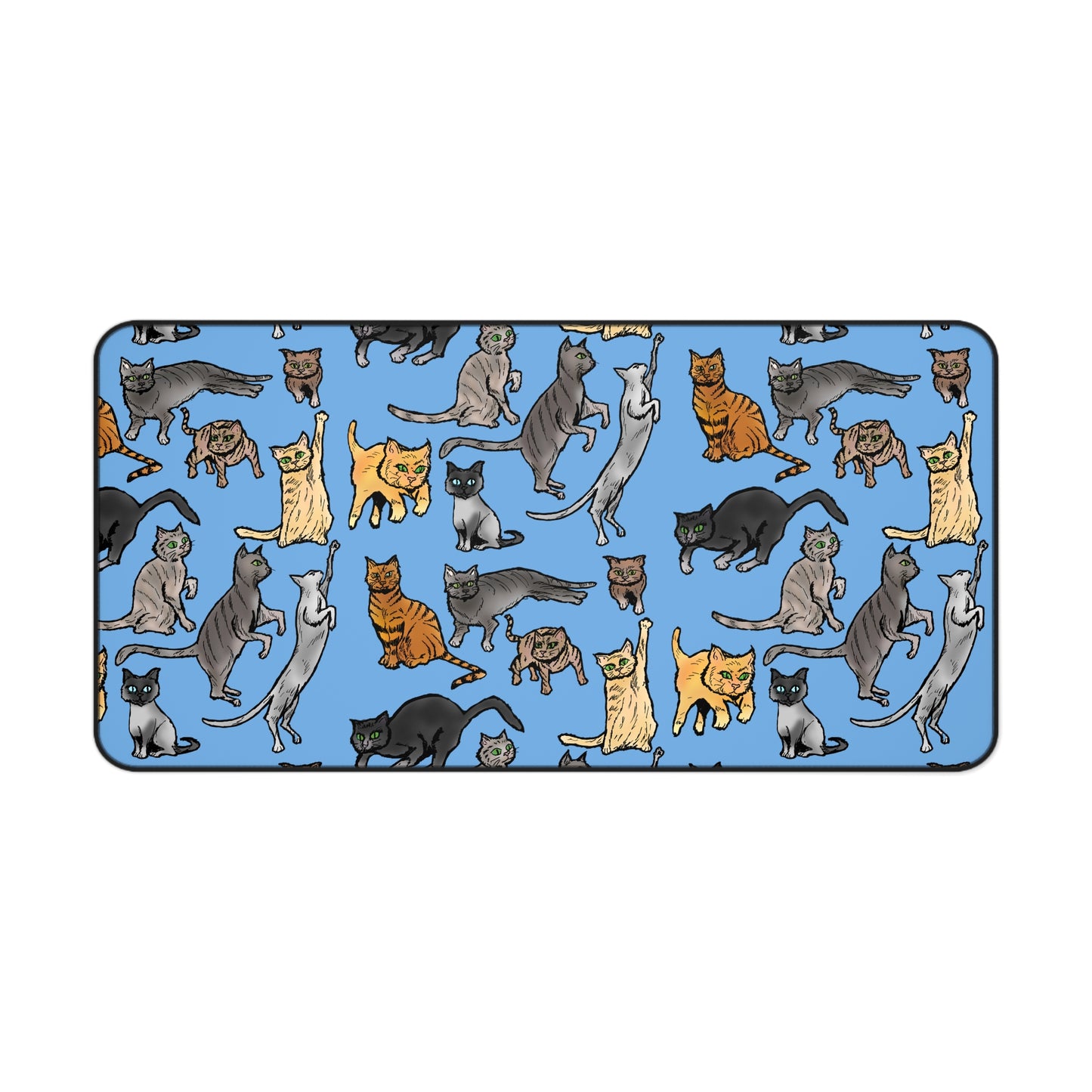 Blue Cat Pattern Desk Mat — Cute Cat Lovers Mousepad