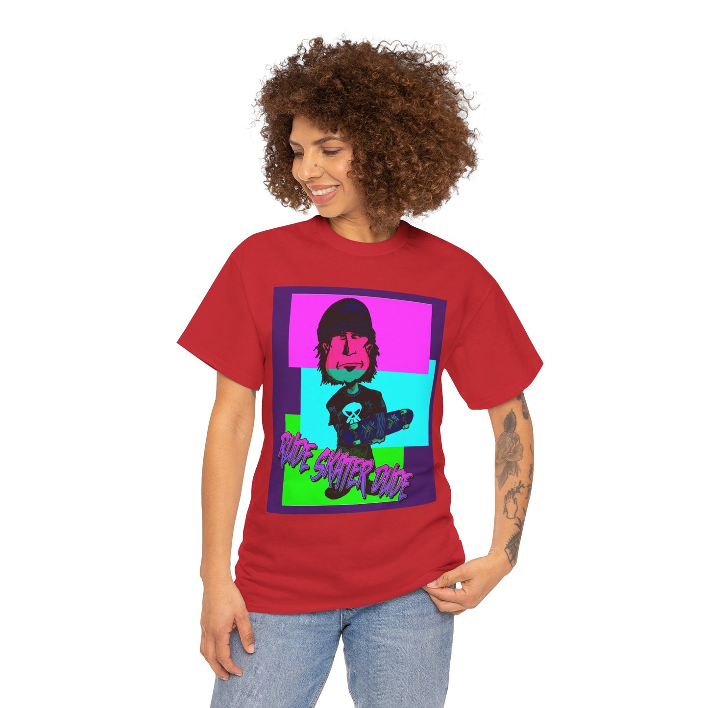 Retro Neon Skateboard Tee — "Rude Skater Dude" Graphic