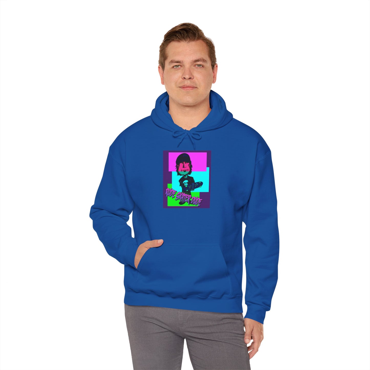 Retro Neon Rude Skater Dude Hoodie — Streetwear