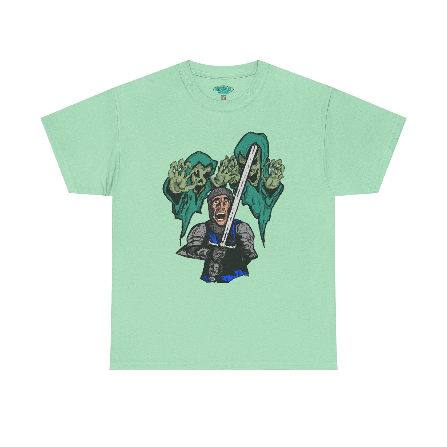 Unisex Heavy Cotton Tee - Knight with Sword Graphic - Casual Streetwear