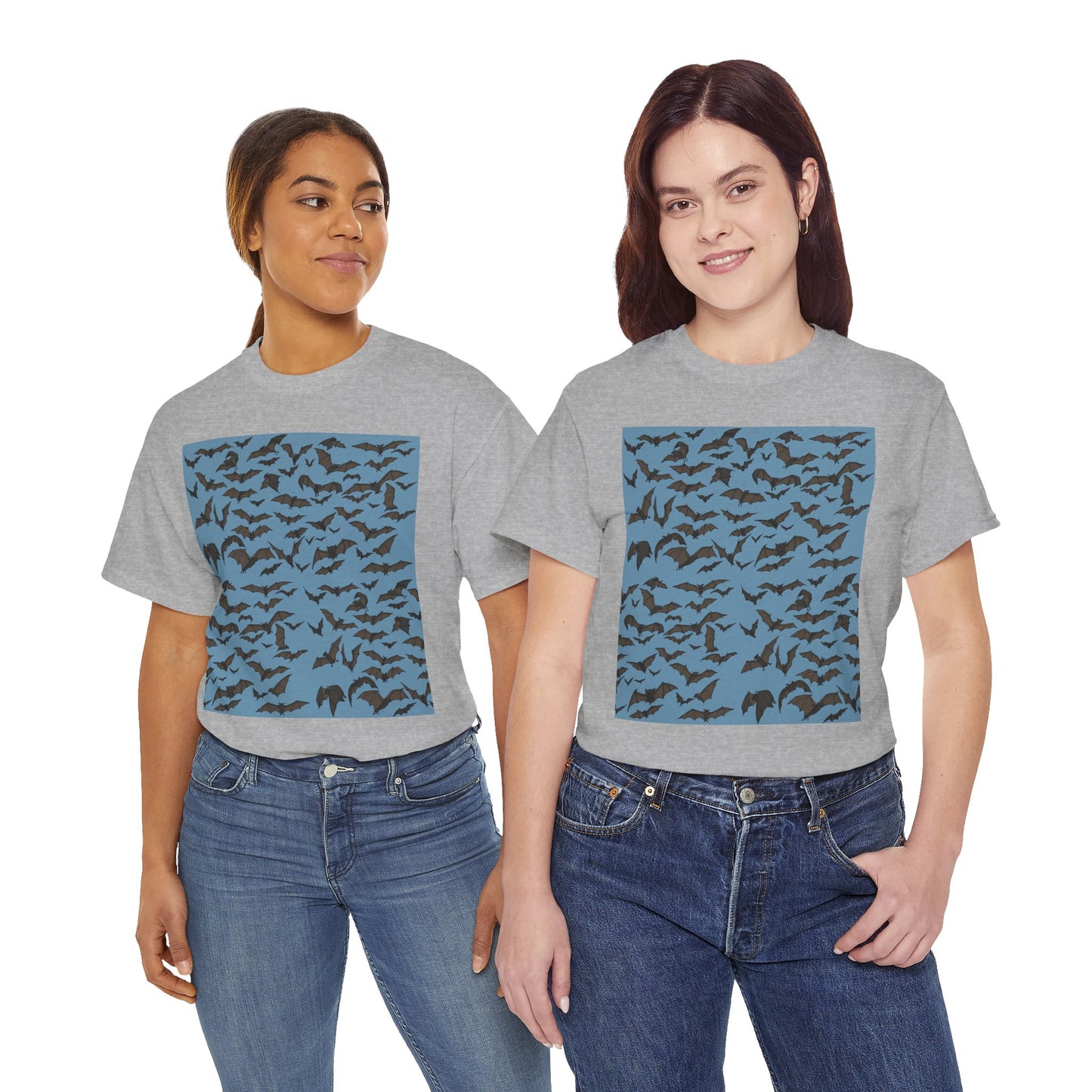 Unisex Bat Print Cotton Tee, Casual Graphic Tee, Halloween Apparel, Unique Gift for Animal Lovers, Stylish Everyday Wear