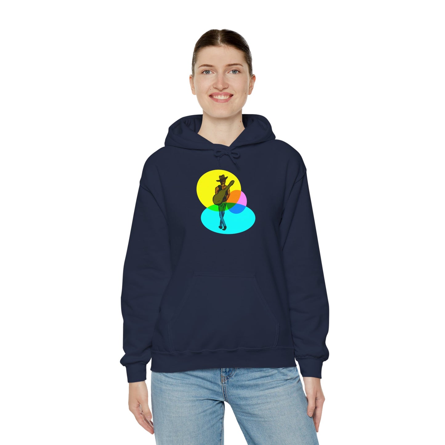 Cowboy with Guitar Hoodie — Colorful Retro Music Graphic Sweatshirt