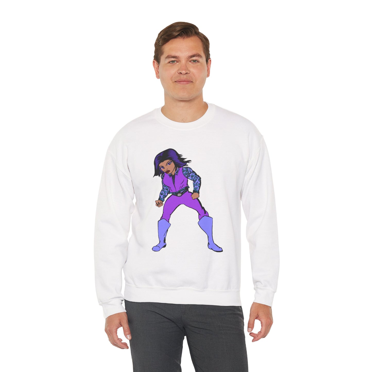Vintage Retro Hero Crewneck Sweatshirt with Bold Graphic Design