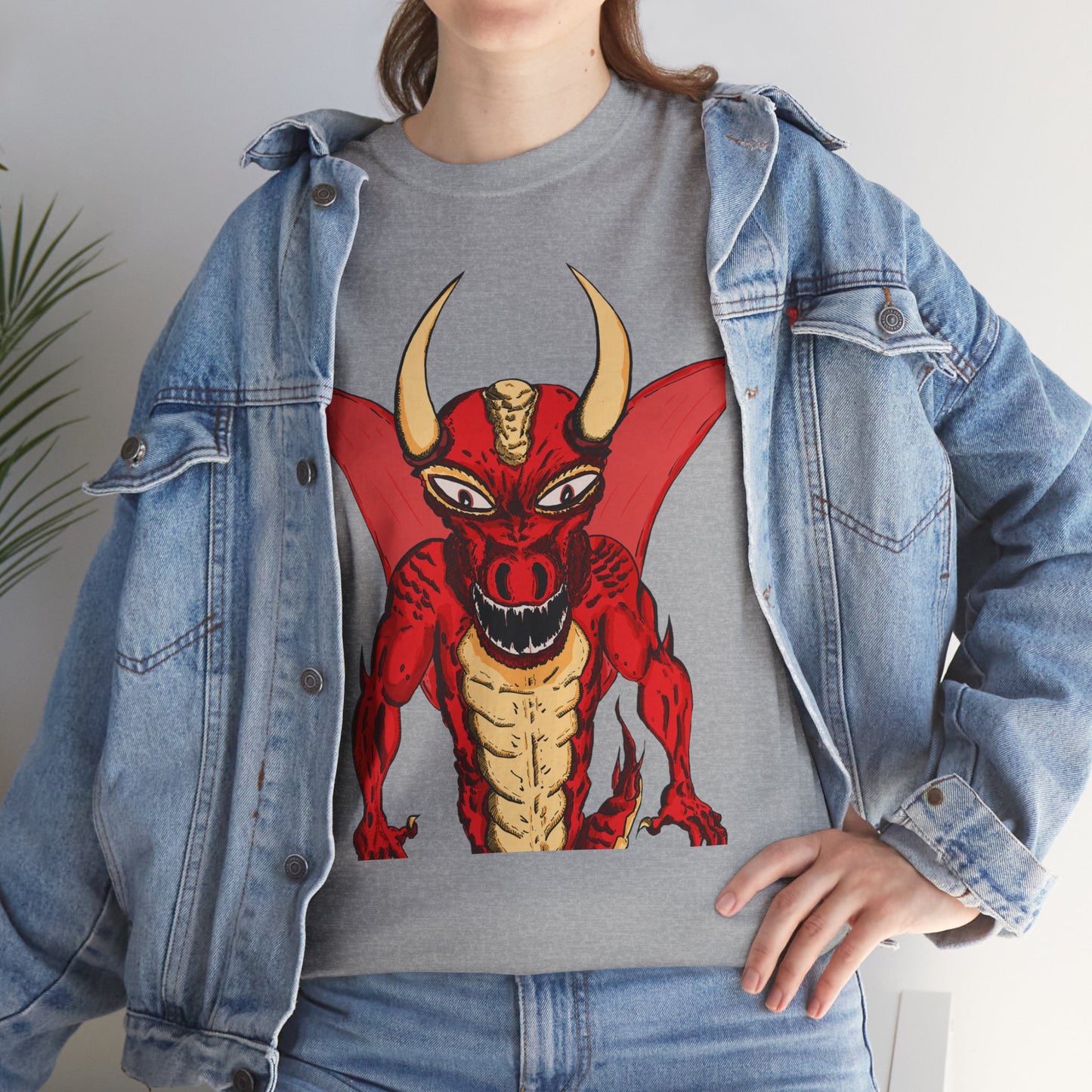 Bold Red Dragon Unisex Heavy Cotton Tee | Graphic Shirt for Anime Fans, Party Wear, Casual Outfit, Gift for Him/Her
