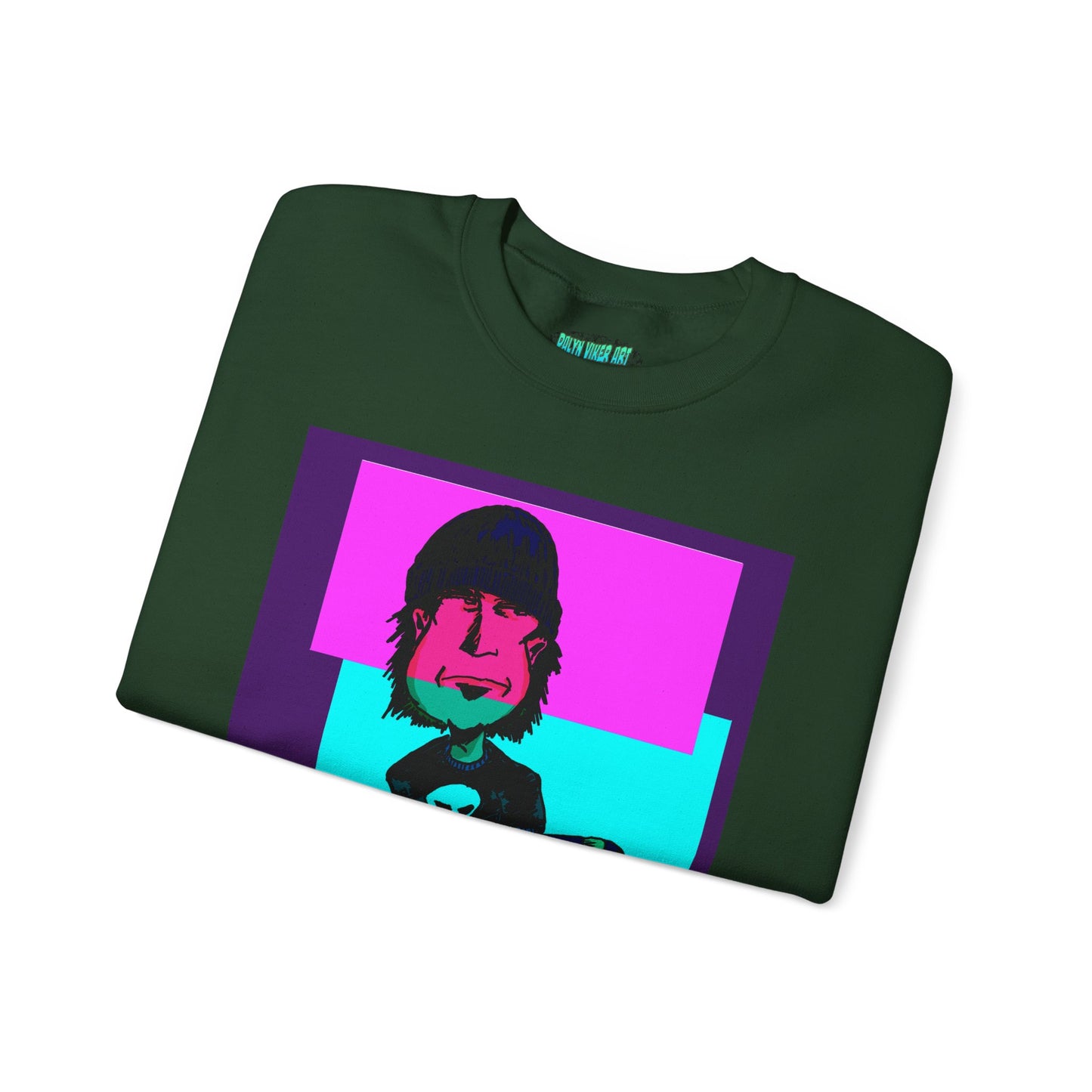 Crewneck Sweatshirt — Retro Neon Skate Punk "Rude Skater Dude" Graphic