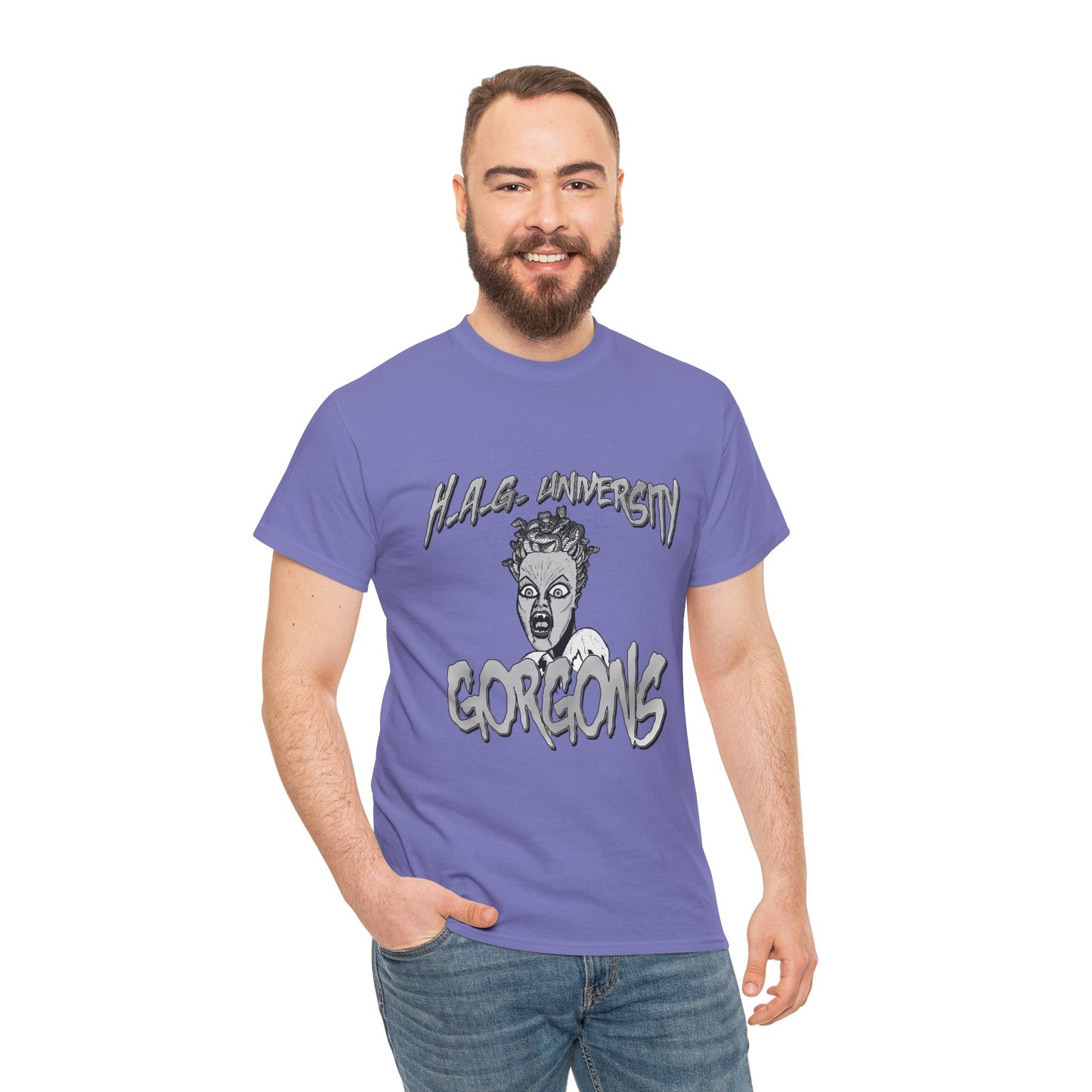 Graphic Tee with Gorgon Mascot - Greek Mythology University Unisex Shirt