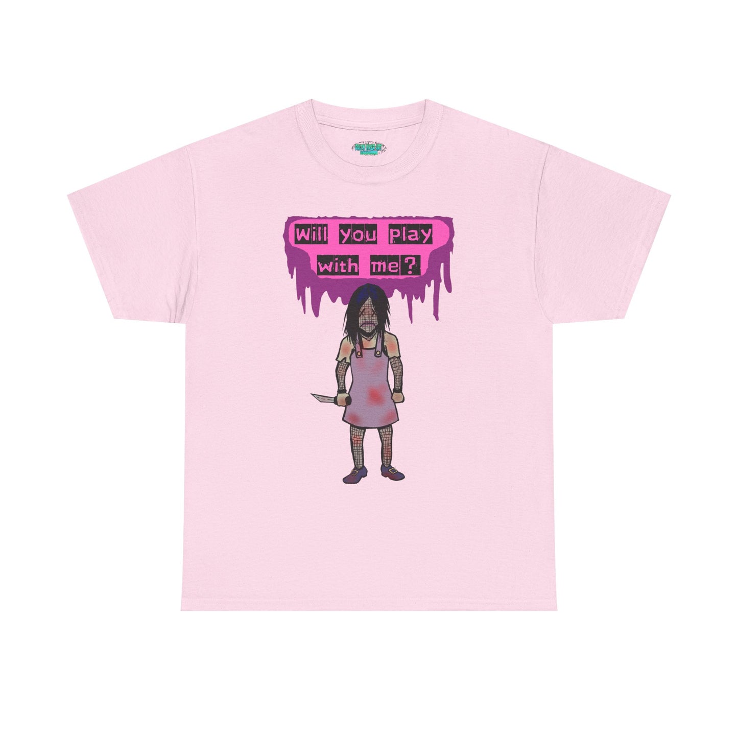 Chilling Evil Doll Horror Tee, Horror T-Shirt, Grey Tee, Unique Graphic Tee, Unisex Tee, Playful Scary Top, Halloween Shirt