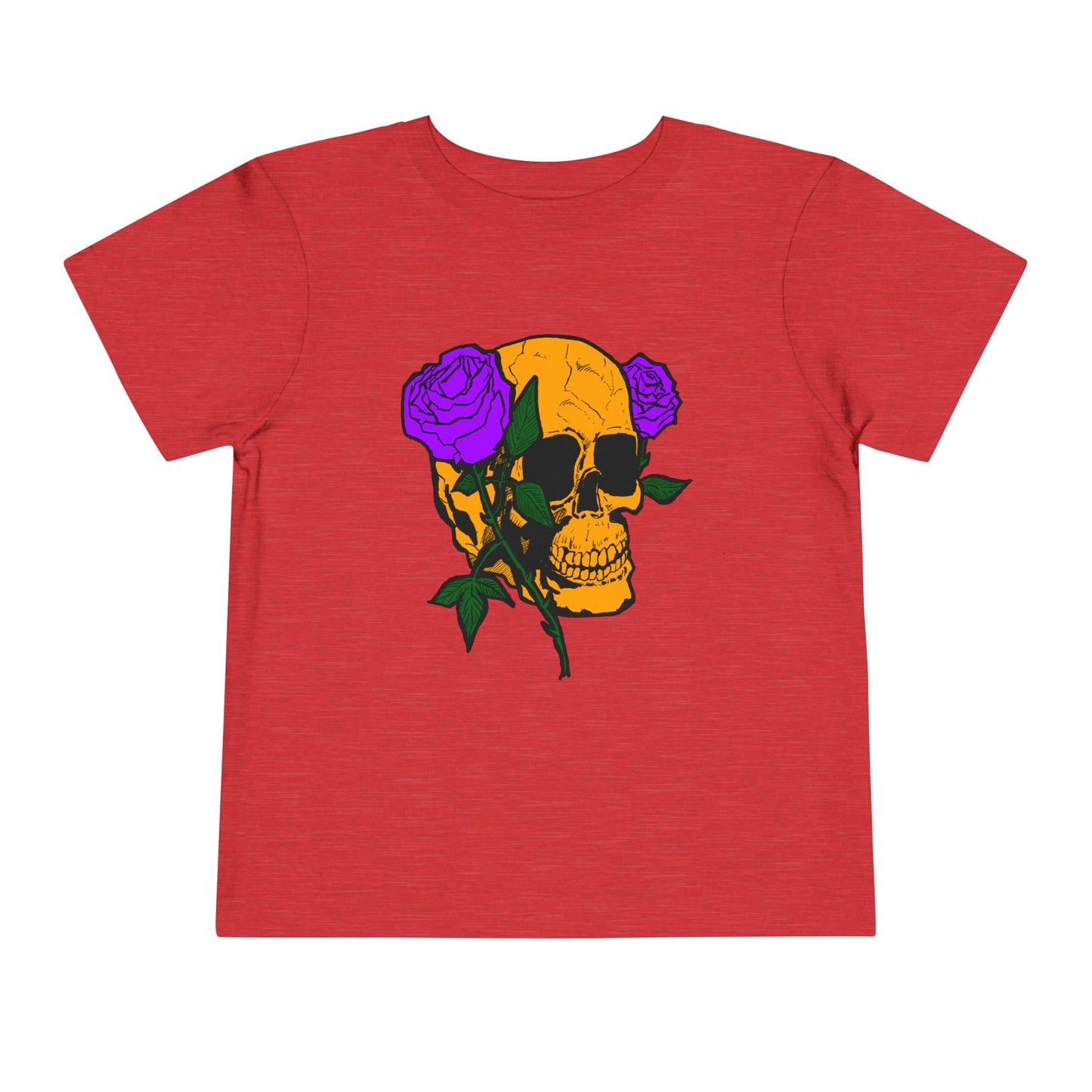 Toddler Tee — Orange Skull with Purple Roses Graphic