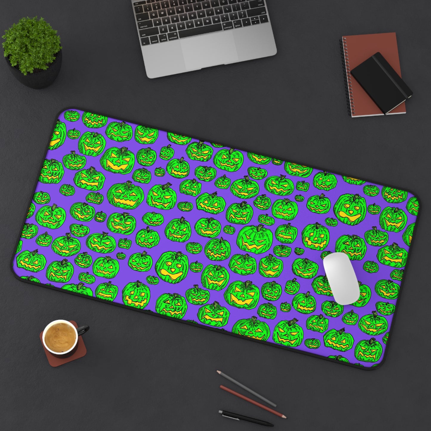 Fun Halloween Desk Mat, Pumpkin Pattern, Office Decor, Gaming Setup, Eco-Friendly Material, Gift for Spooky Season