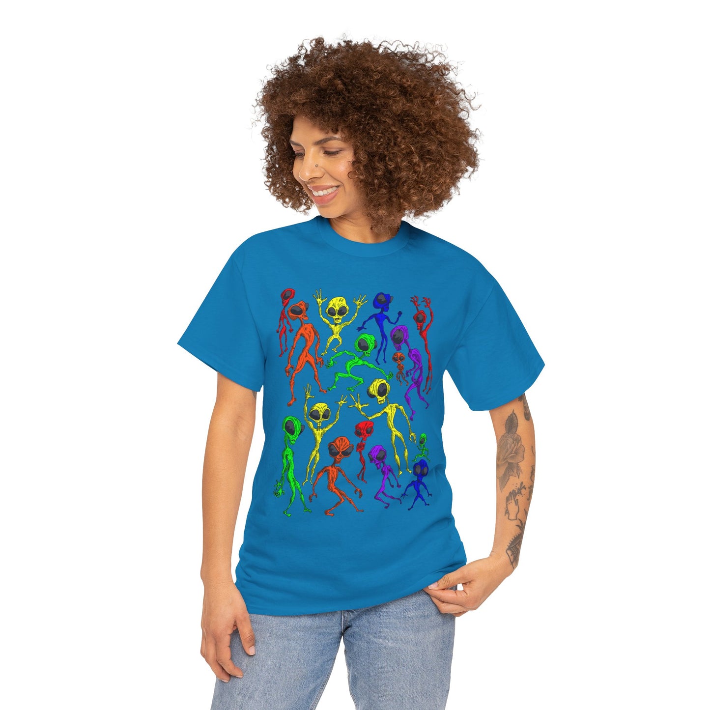 Rainbow Alien Dance Party Unisex Tee - Cosmic Sci-Fi Shirt