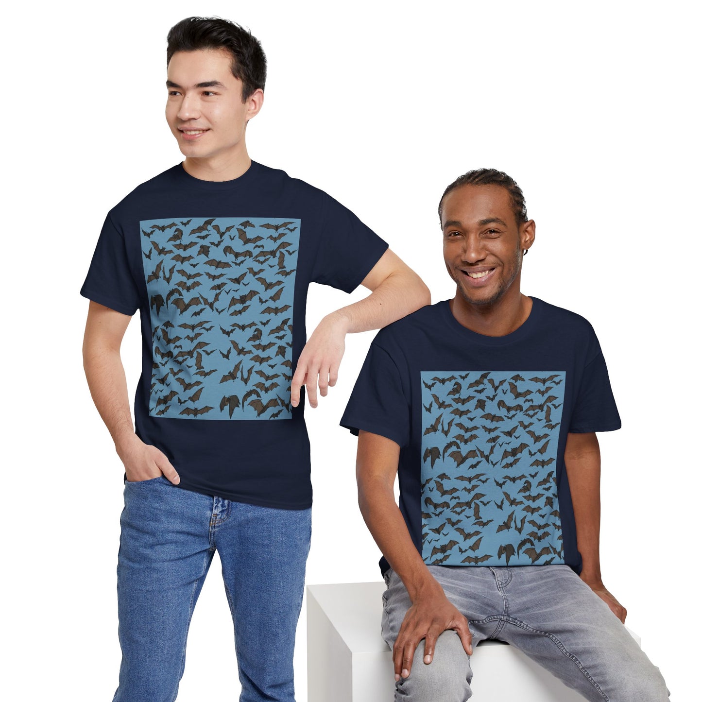 Unisex Bat Print Cotton Tee, Casual Graphic Tee, Halloween Apparel, Unique Gift for Animal Lovers, Stylish Everyday Wear