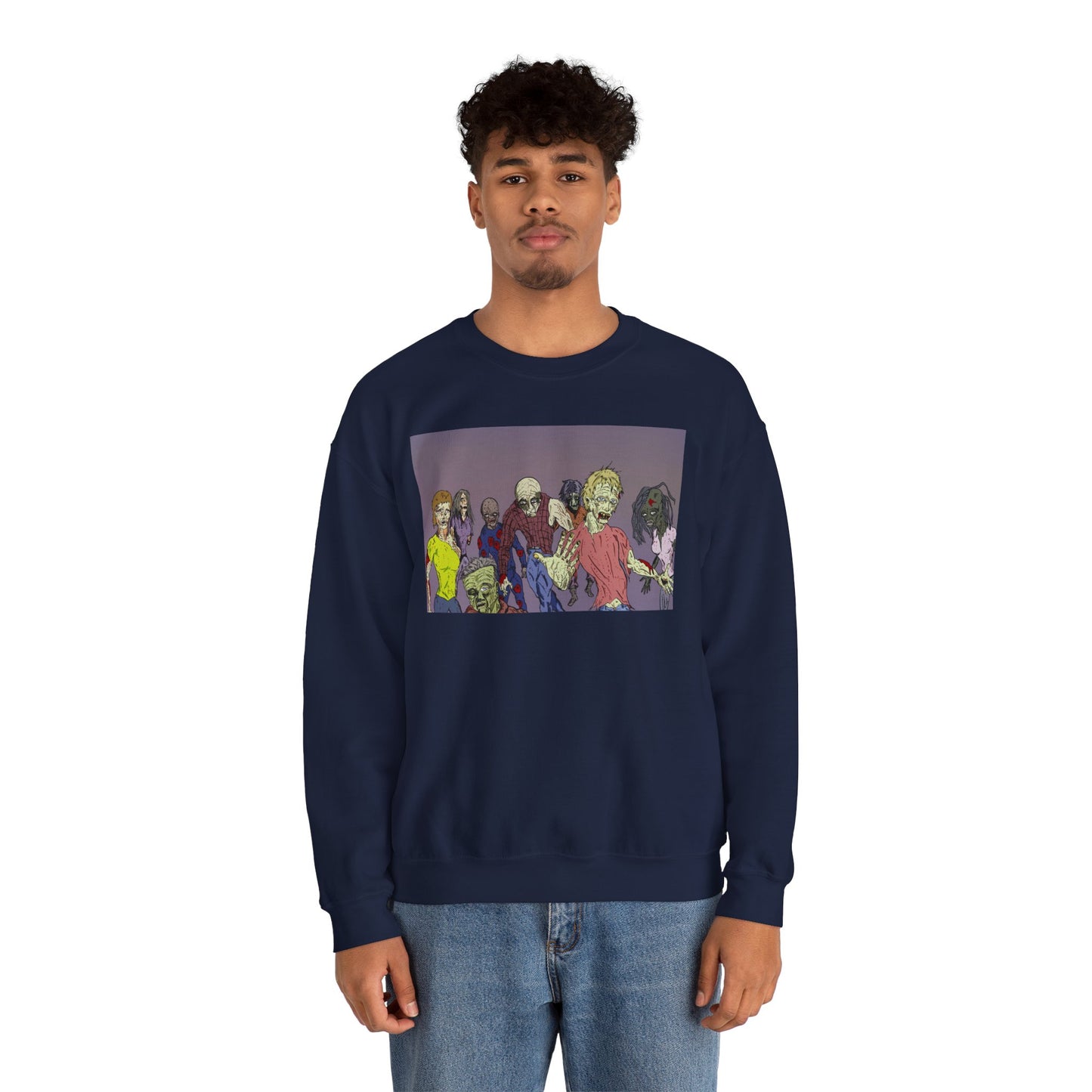 Zombie-Themed Unisex Crewneck Sweatshirt - Perfect for Halloween and Horror Lovers