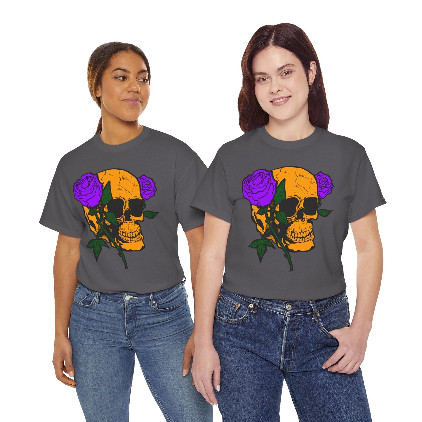 Skull and Roses Unisex Tee, Gothic Aesthetic Shirt, Vintage Graphic T-Shirt, Streetwear Essentials, Edgy Casual Wear