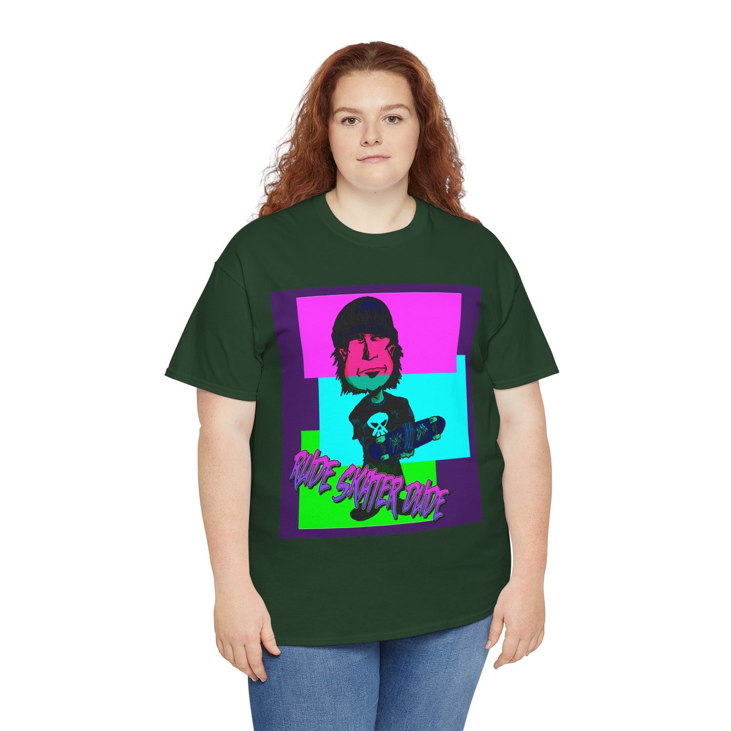Retro Neon Skateboard Tee — "Rude Skater Dude" Graphic