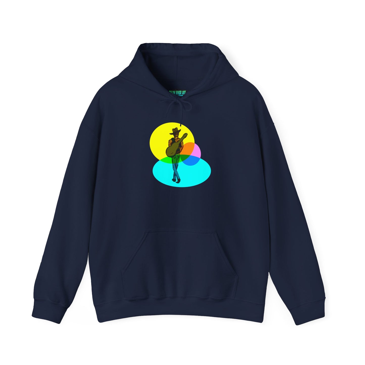 Cowboy with Guitar Hoodie — Colorful Retro Music Graphic Sweatshirt